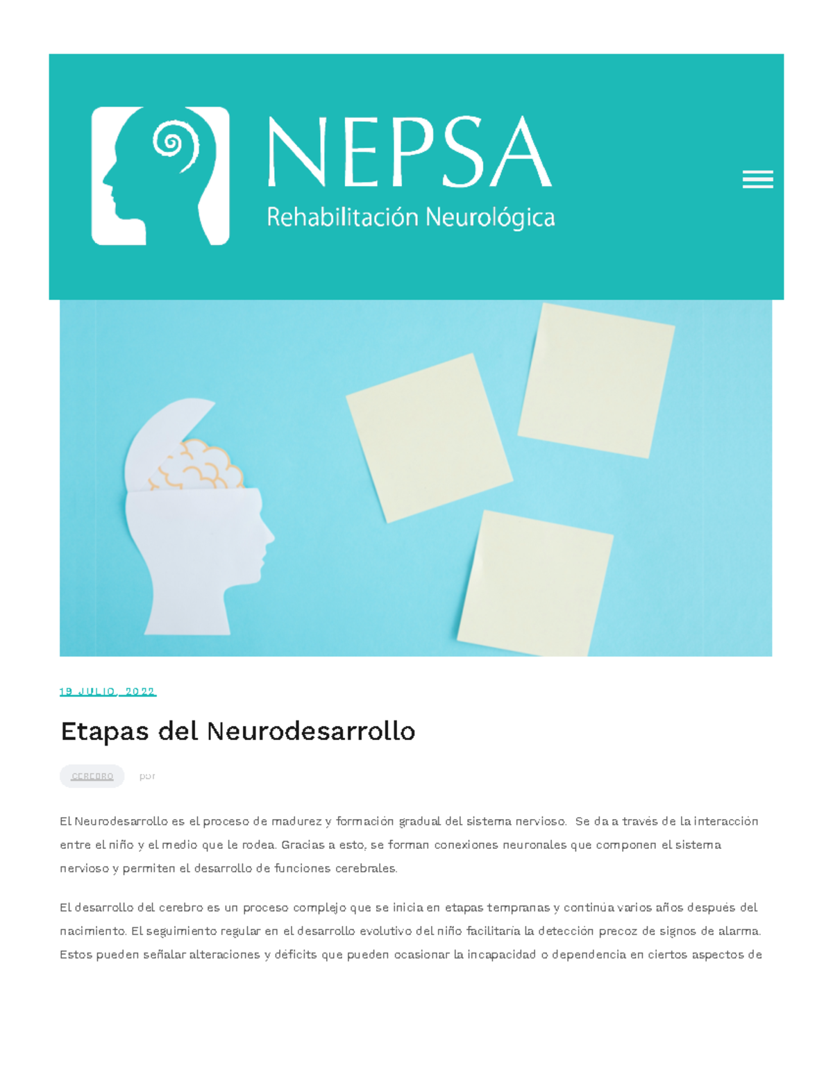 Etapas Del Neurodesarrollo Nepsa Rehabilitación Neurológica 1 9 J U