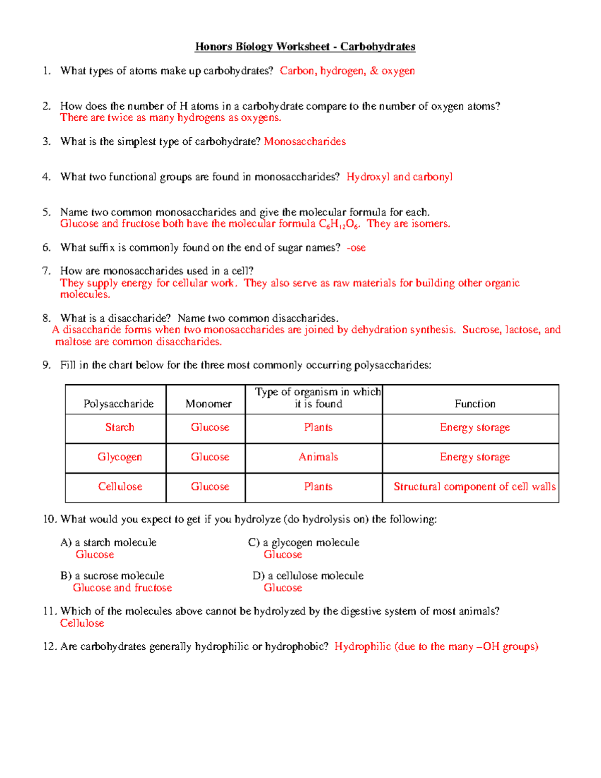 Macromolecule sheets-honors-answers3333444 34324244343432432425 - Honors Biology  Worksheet - - Studocu