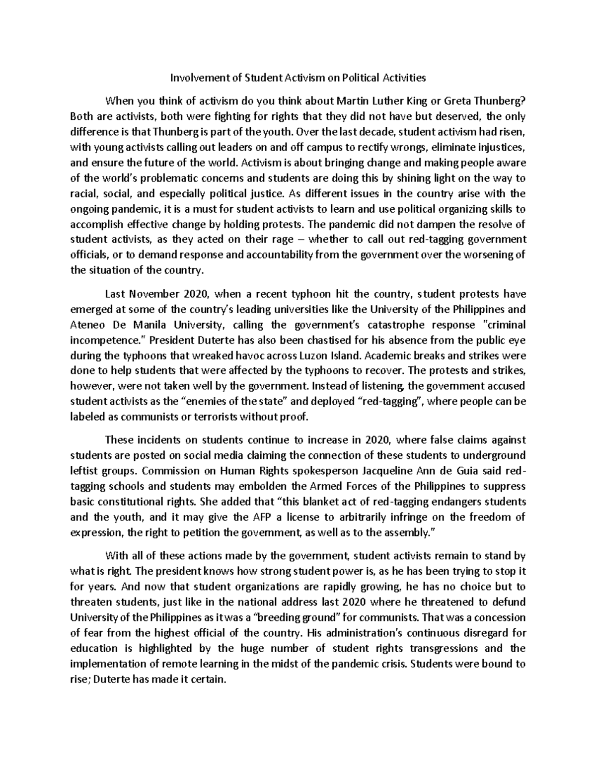 rhetorical-essay-activism-and-its-involvement-in-politics