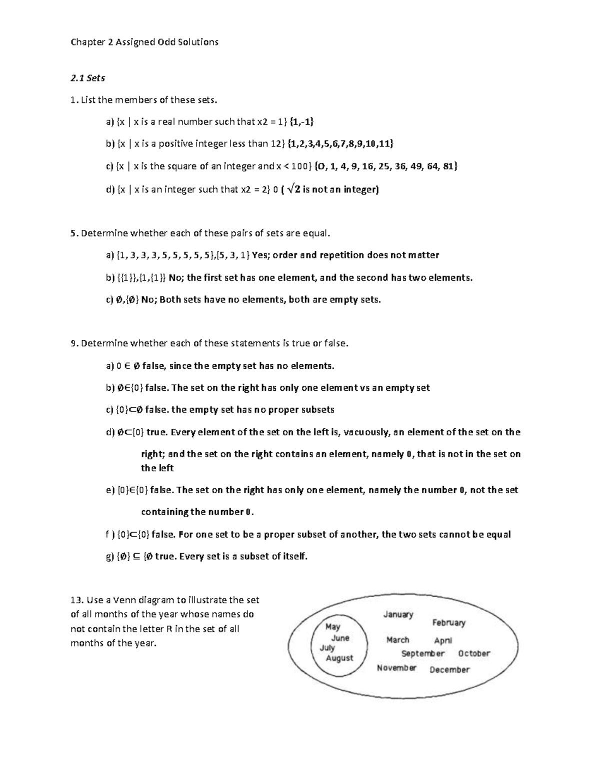 Discrete Math Chapter 2 Odd Assigned Solutions - 2 Sets List the ...