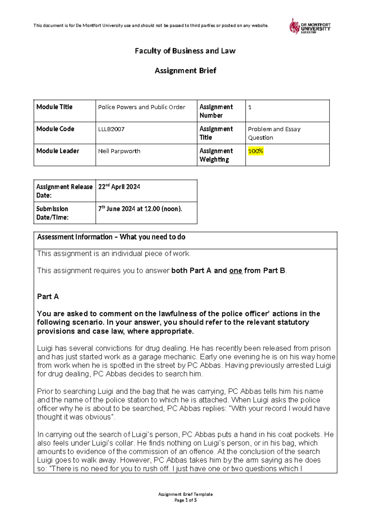 LLLB2007 Assessment Brief Template 2024 - Faculty of Business and Law ...