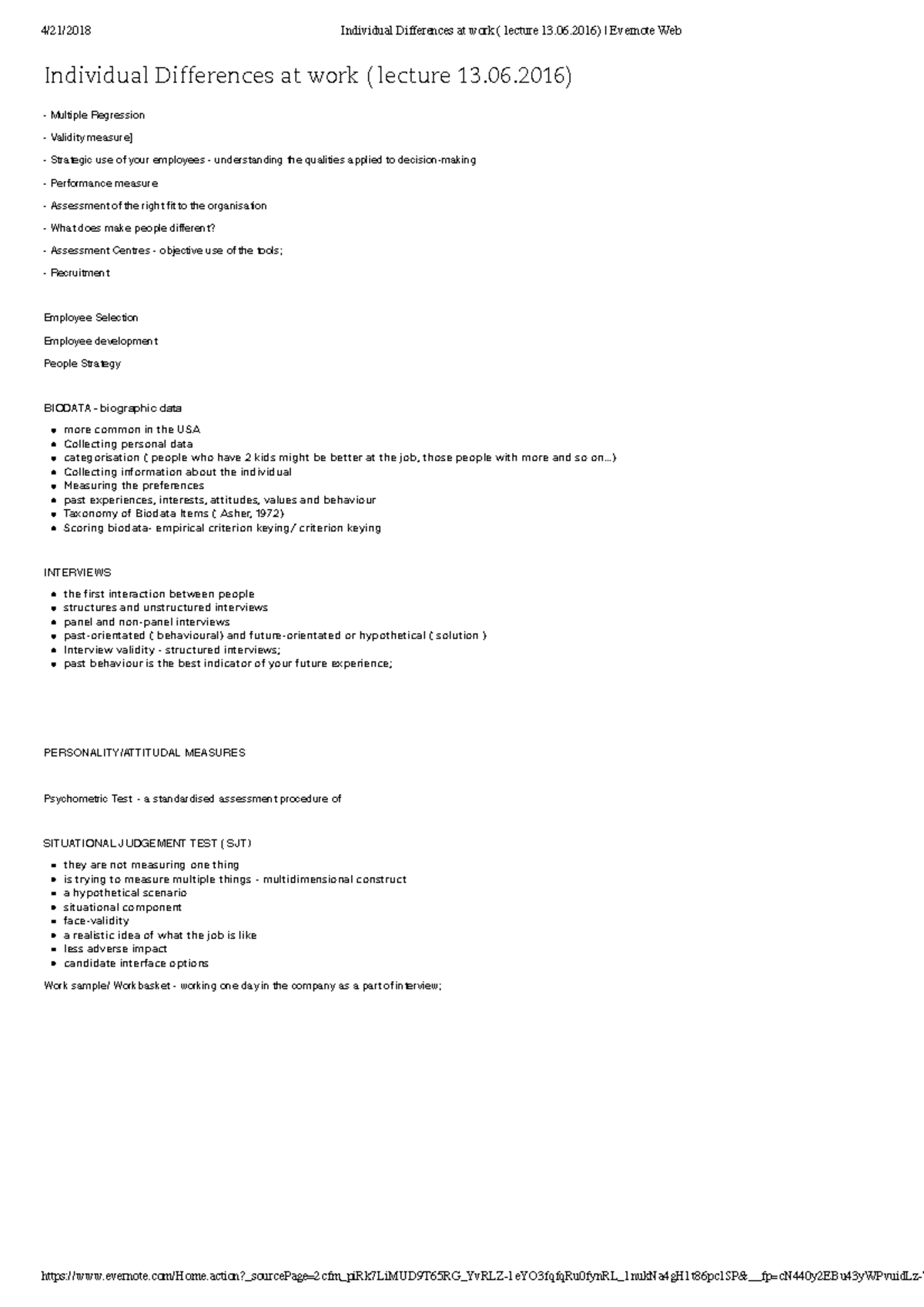 Individual Differences at work lecture notes - 4/21/2018 Individual ...