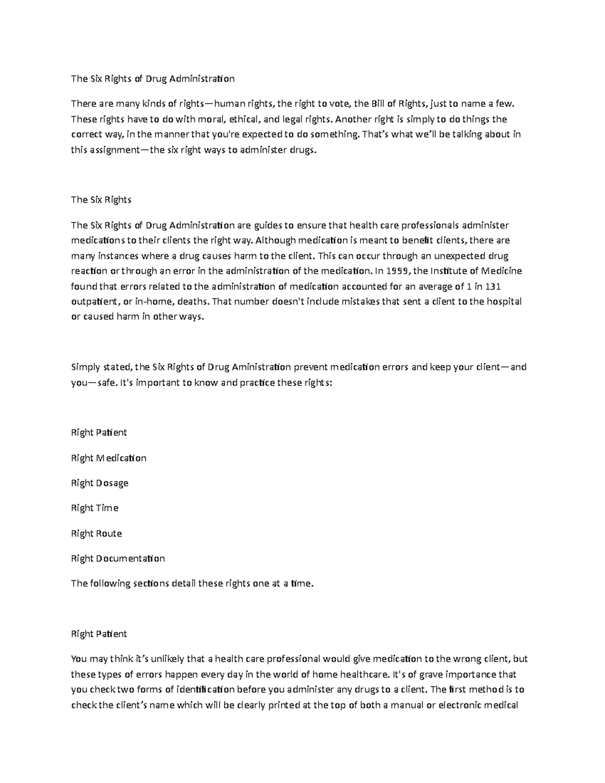 Med rights and starters - The Six Rights of Drug Administration There ...
