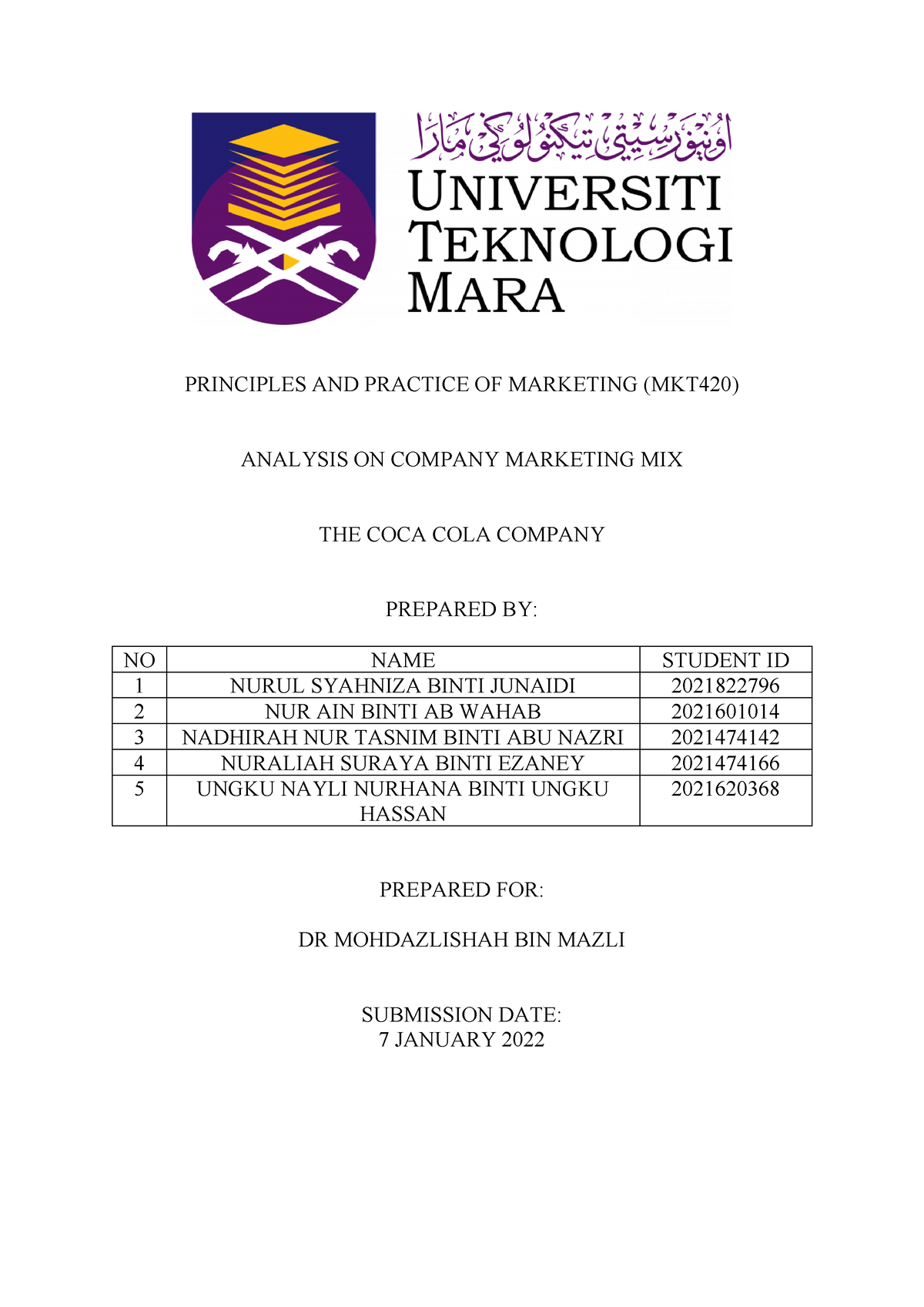 mkt420 assignment marketing mix