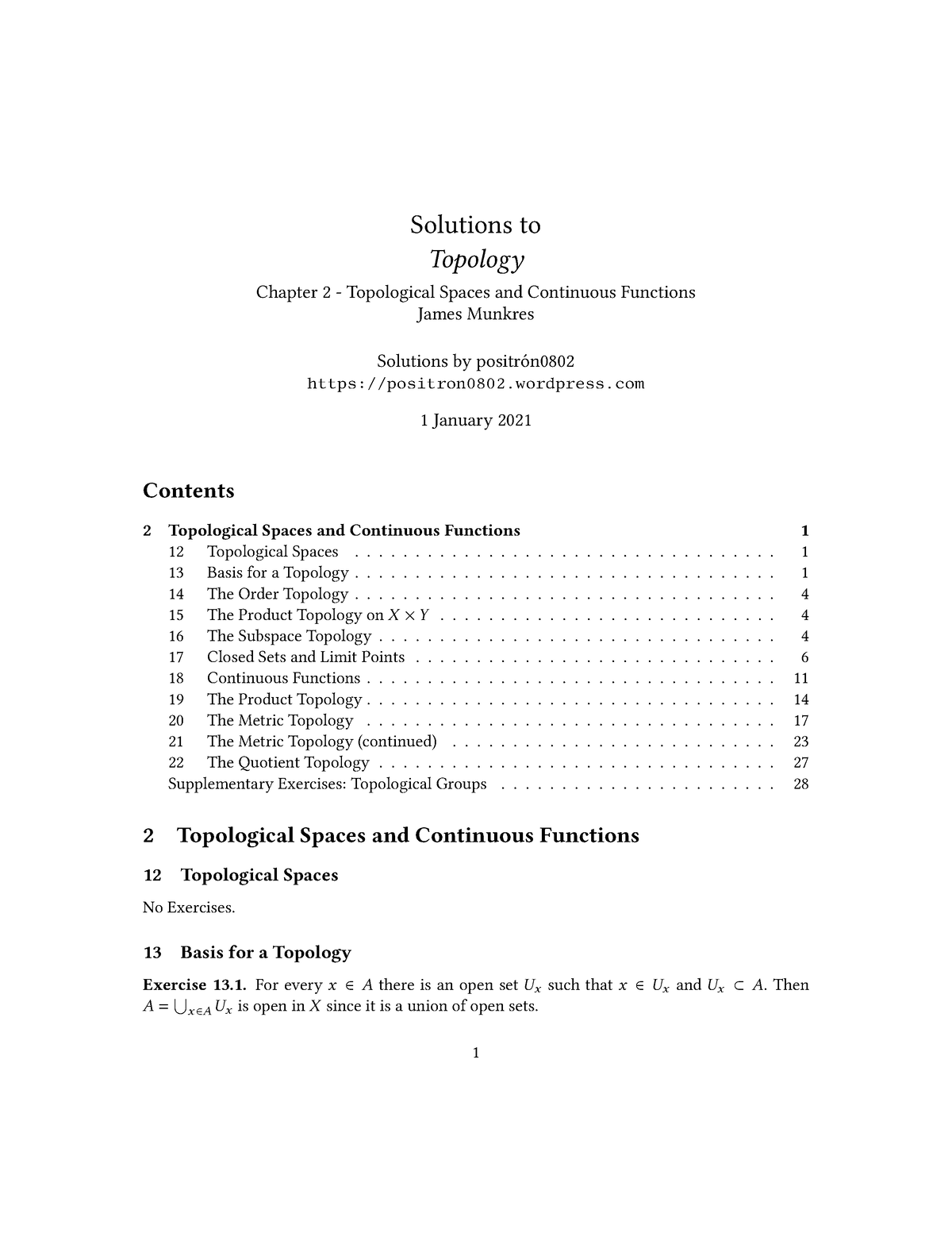 Topology Solutions - Solutions To Topology Chapter 2 - Topological ...