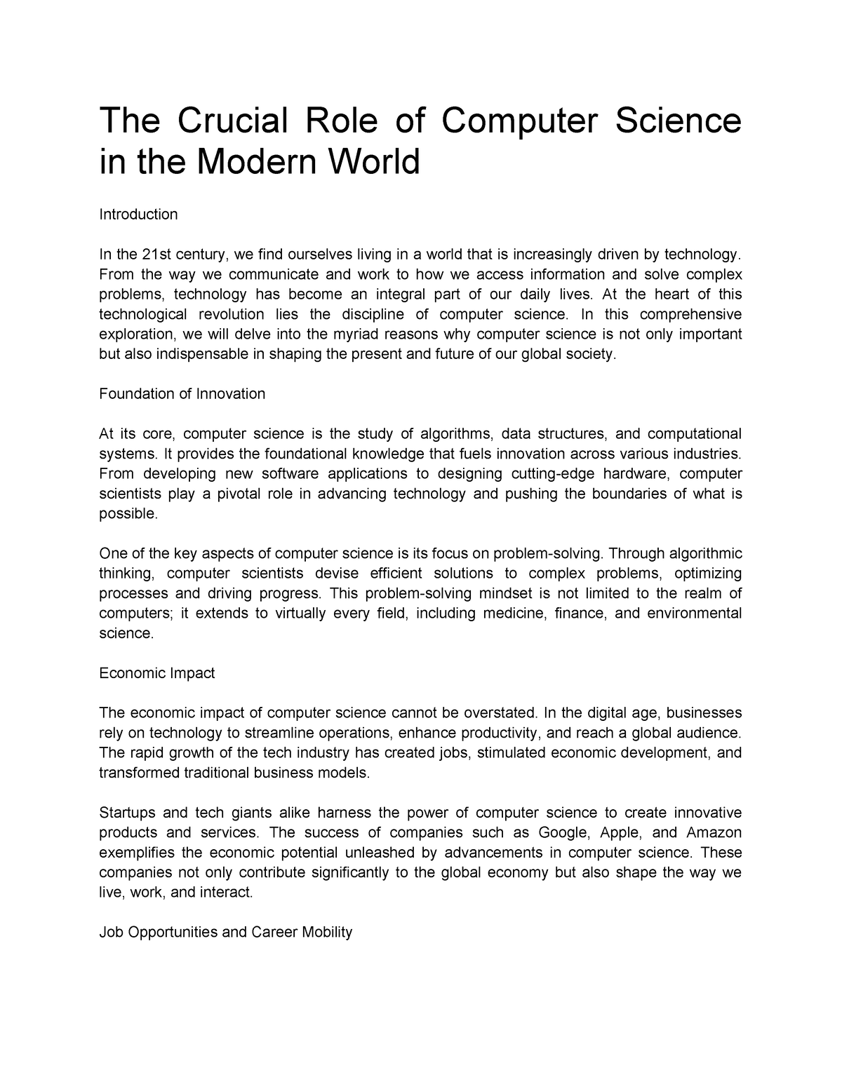 essay on role of computer in modern science