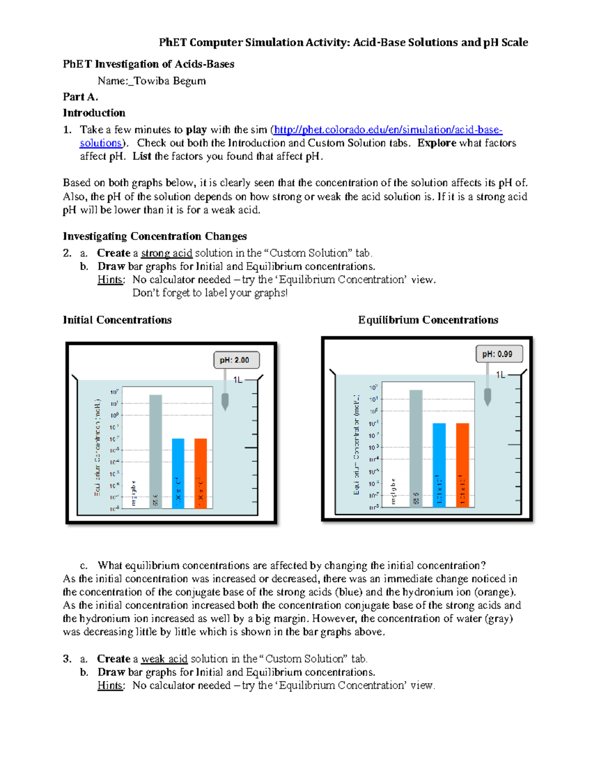 AcidBase Solutions lab coursework PhET Investigation of Acids