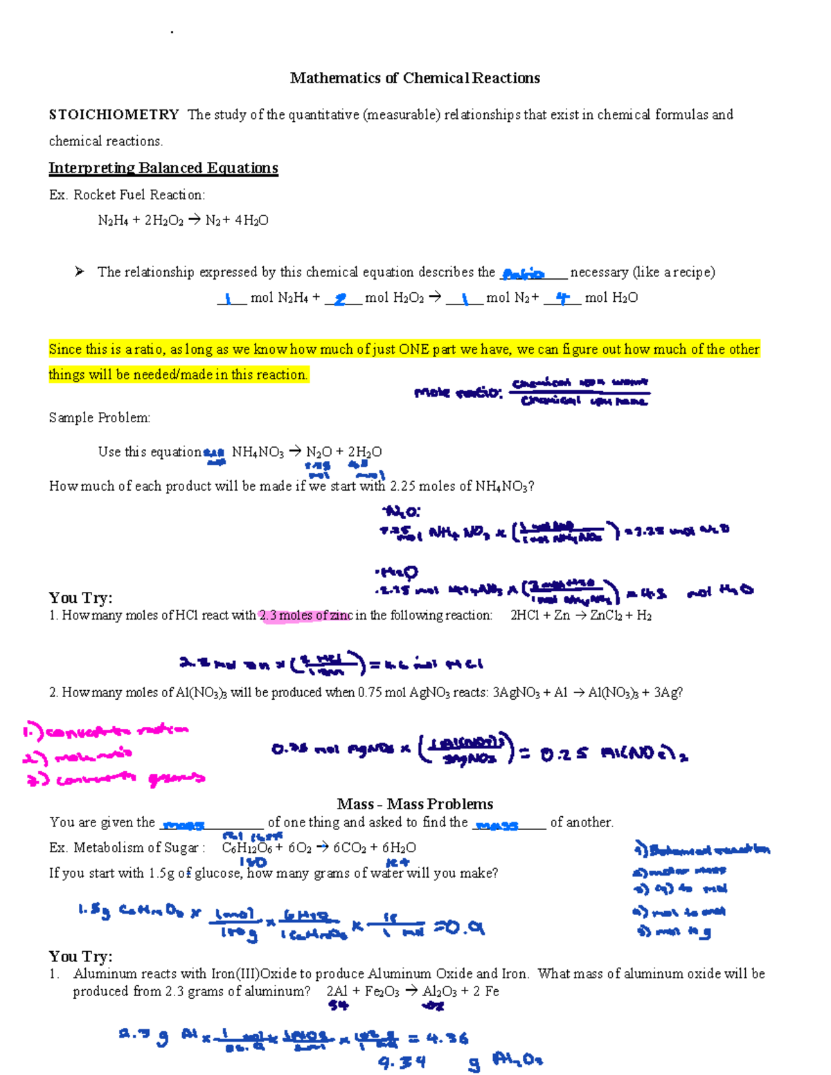Chapter+12+Stoichiometry+outline - Mathematics of Chemical Reactions ...