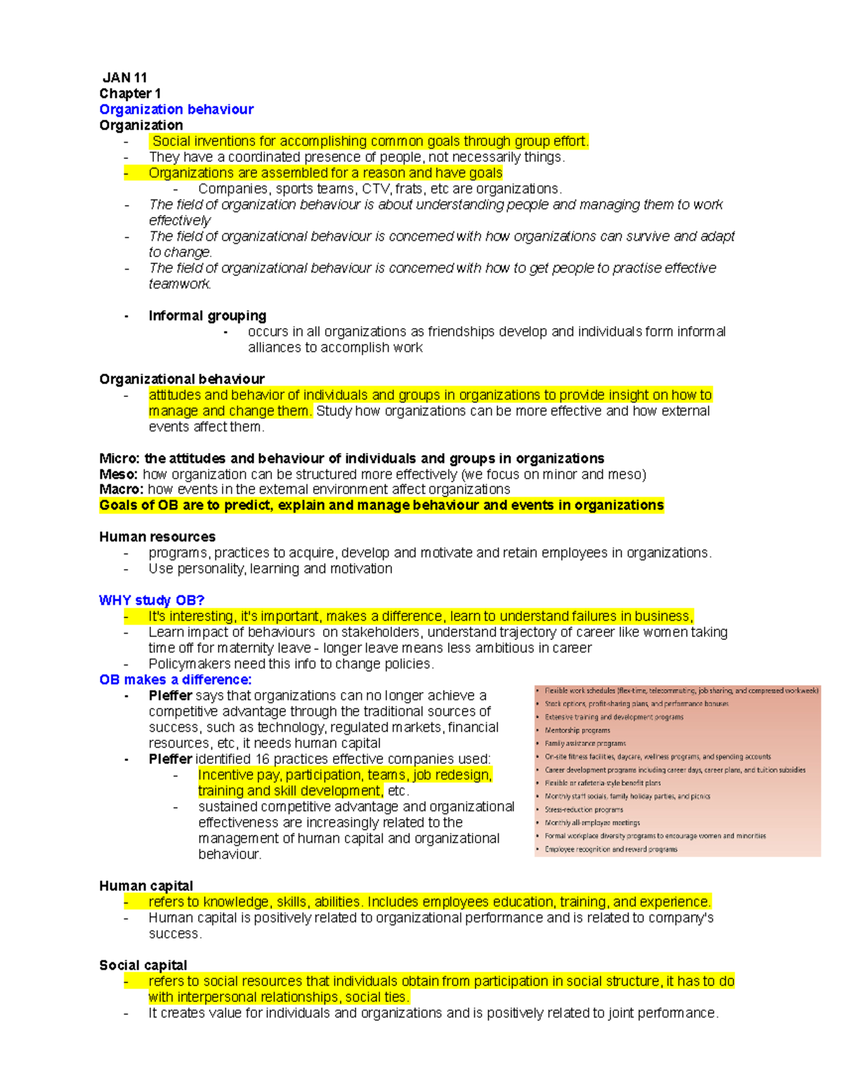 OB Notes - JAN 11 Chapter 1 Organization behaviour Organization ...