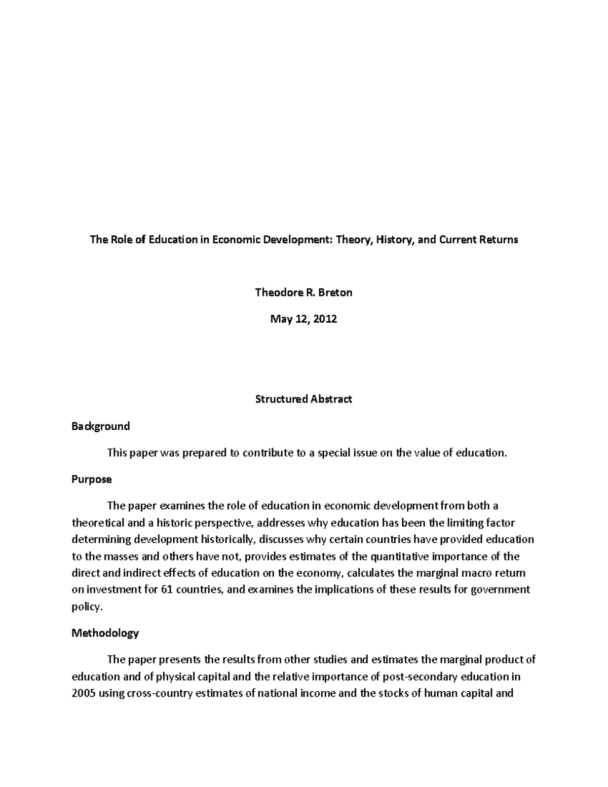 Education In Economic Development 5 12 12 The Role Of Education In 