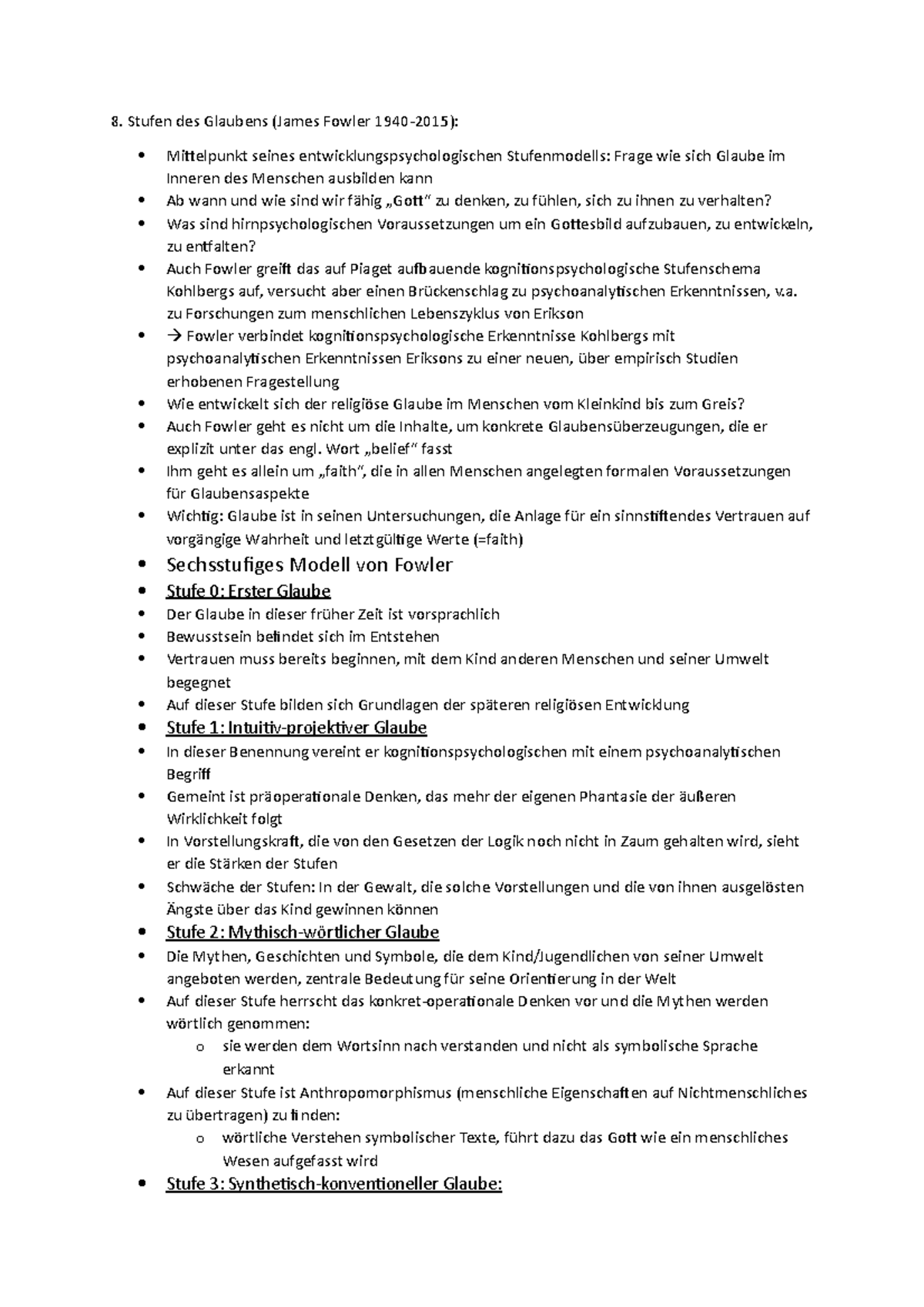 James Fowler Stufen Des Glaubens 8 reli zsmfassung# - Religion - Stufen des Glaubens (James Fowler 1940