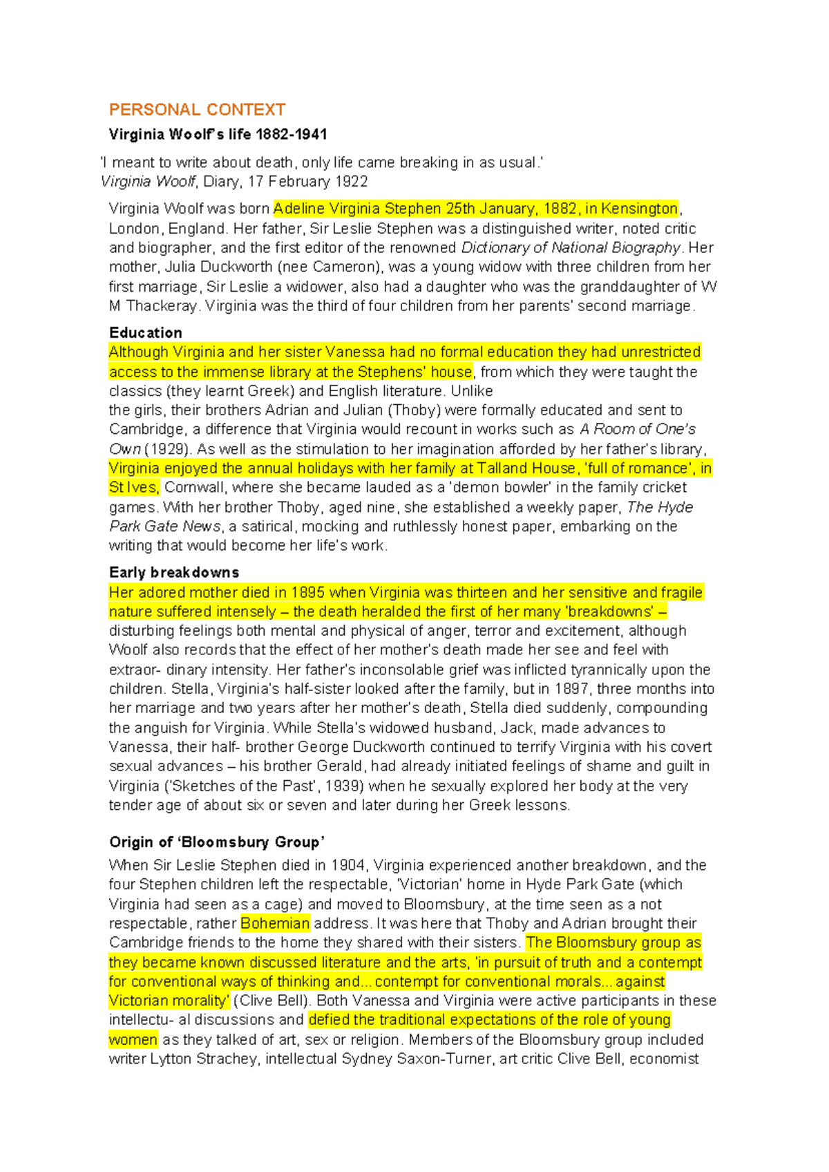 Personal Context and Literary context notes-1 - PERSONAL CONTEXT ...