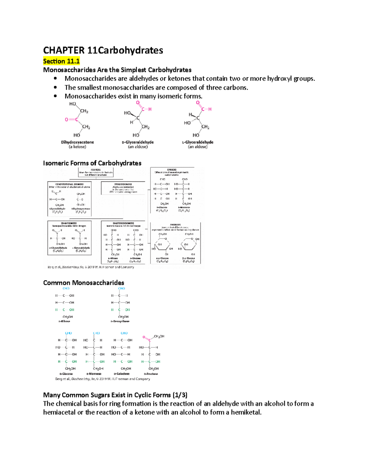 Biochem Ch 11 Chapter 11 Notes Chapter 11carbohydrates Section 11 Monosaccharides Are The 4597