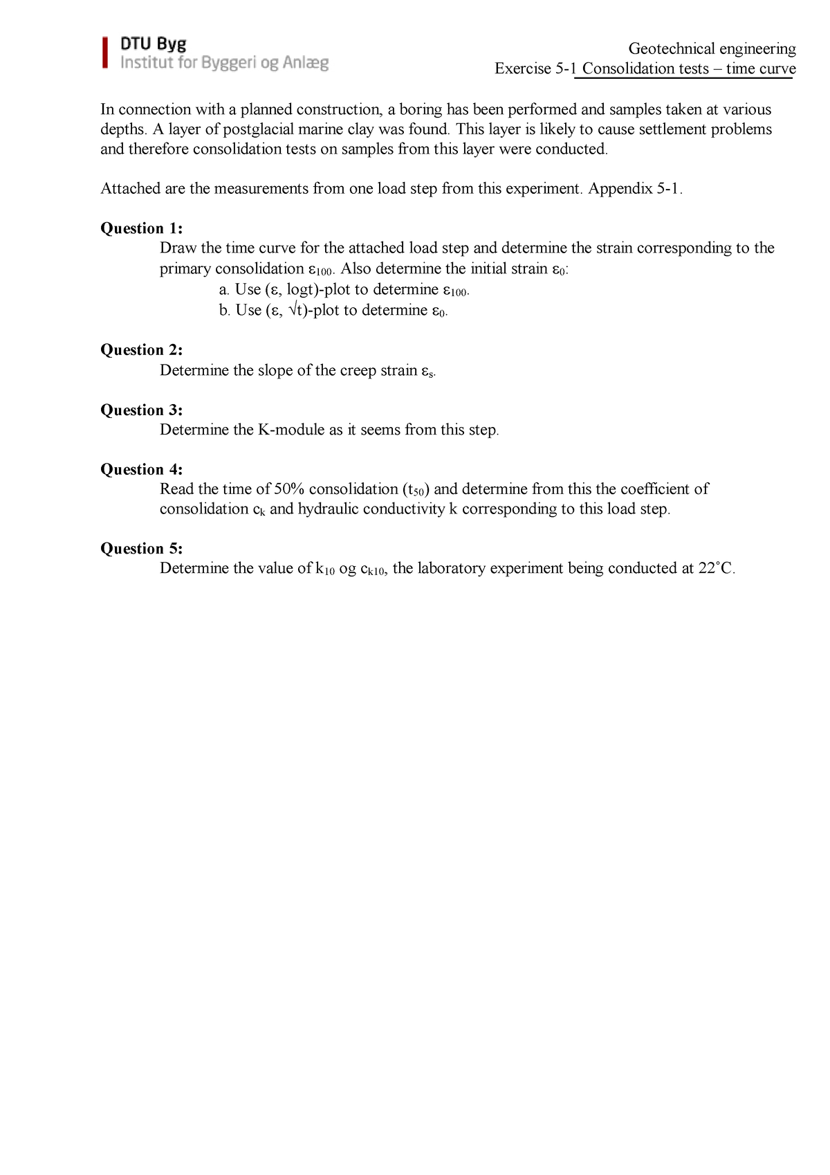 Exercise 5-1 Consolidation Test - Time Curve - Geotechnical Engineering ...