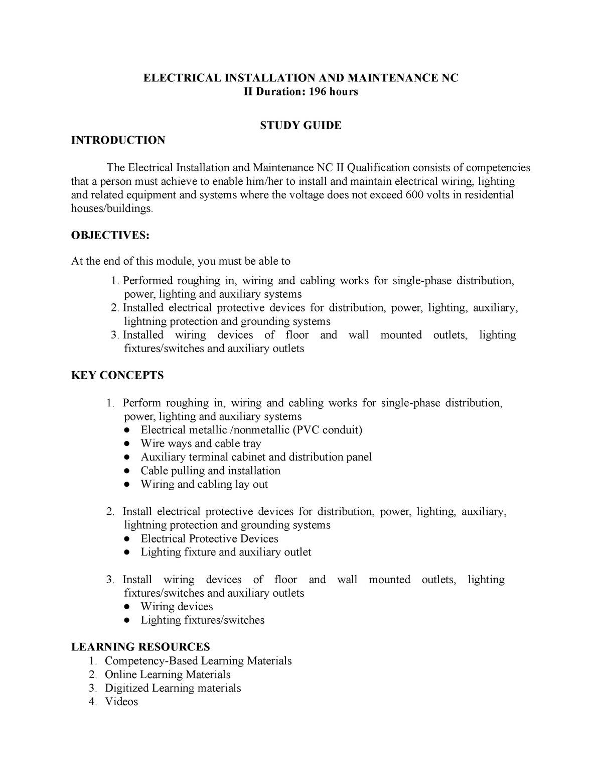 Edward Training Guide FOR EIM - NC II - ELECTRICAL INSTALLATION AND ...