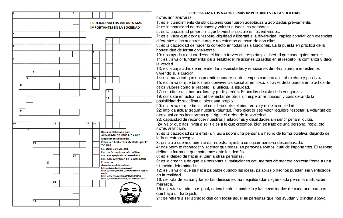 Crucigrama LOS Valores MÁS Importantes EN LA Sociedad - CRUCIGRAMA LOS