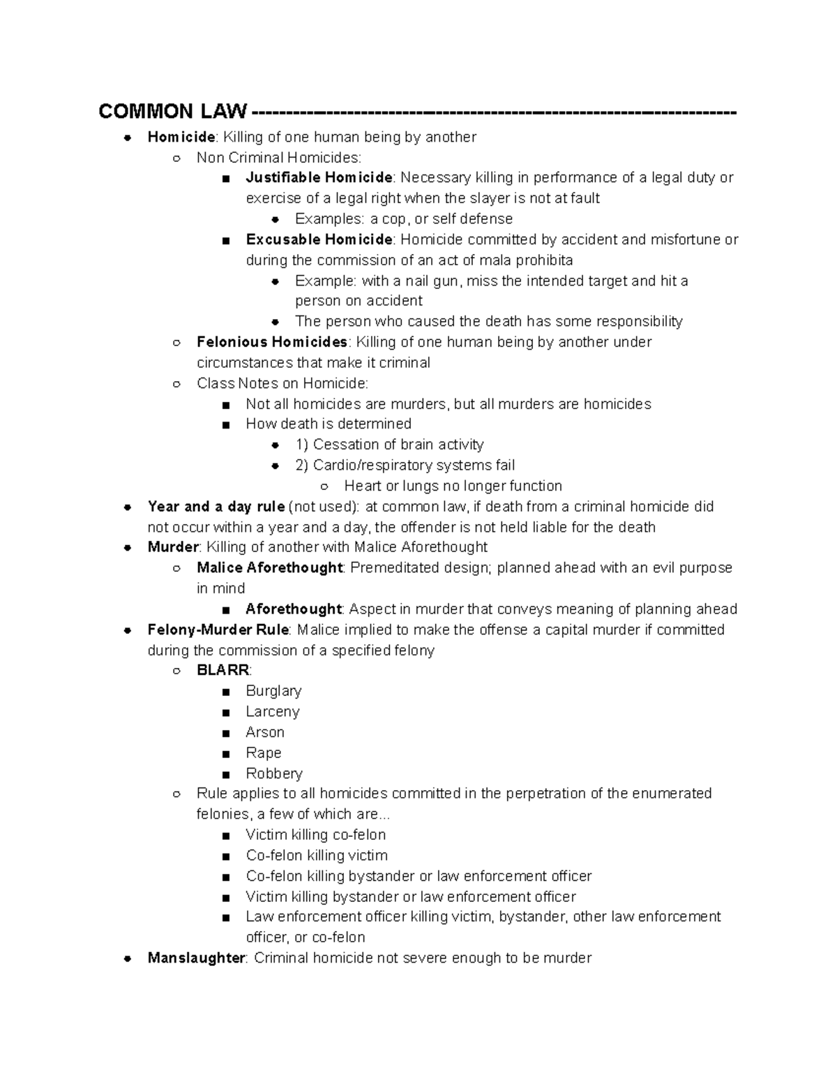 criminal-law-final-review-common-law-homicide-killing-of-one-human