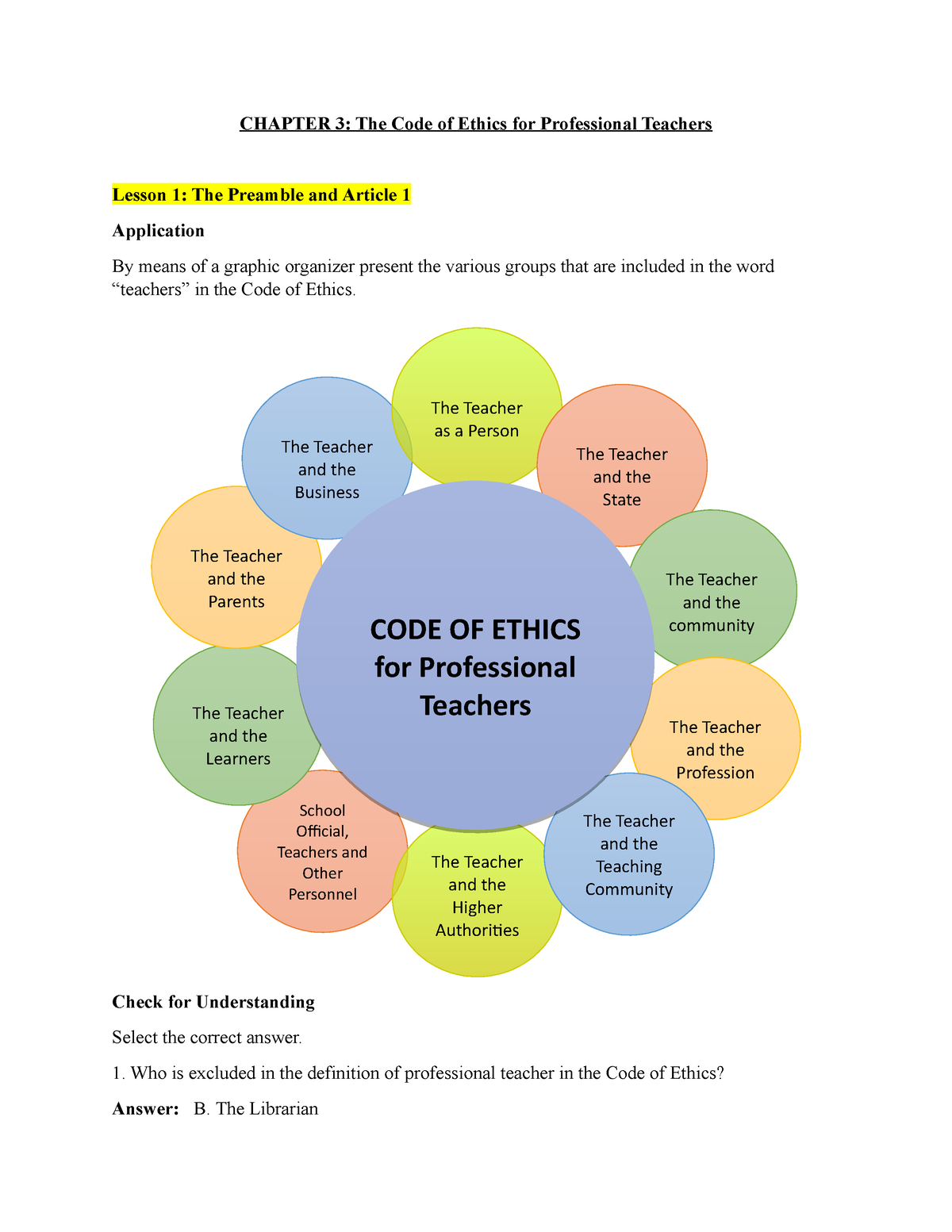 Answersheet Chapter 3 The Code Of Ethics For Professional Teachers Chapter 3 The Code Of Ethics Studocu