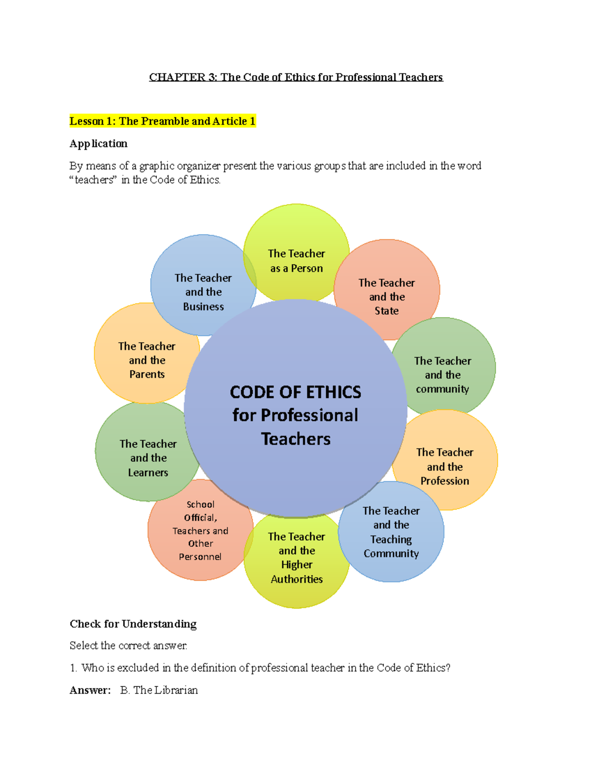 Code Of Ethics For Teachers