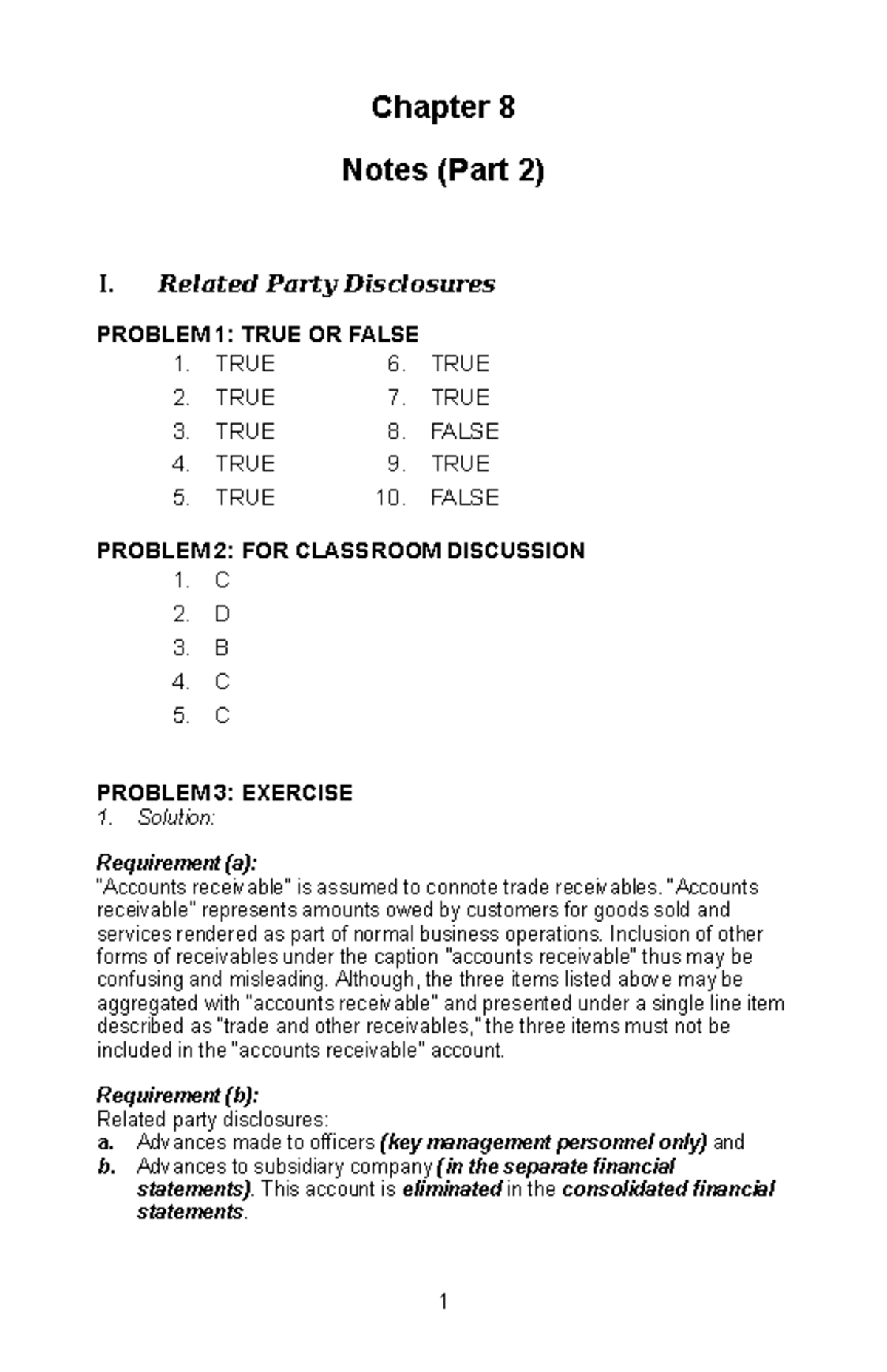 SOL - Solman in accounting - Chapter 8 Notes (Part 2) I. Related Party ...