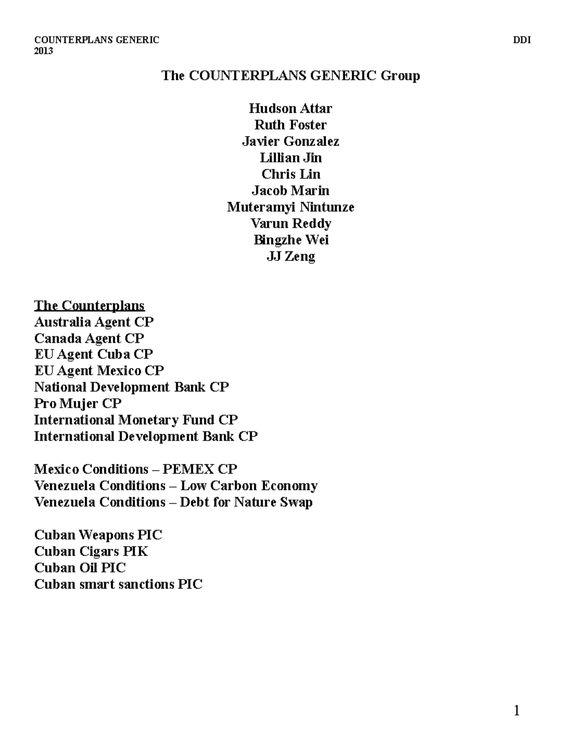 Counterplan Generic - DDI 2013 - 2013 The COUNTERPLANS GENERIC Group ...