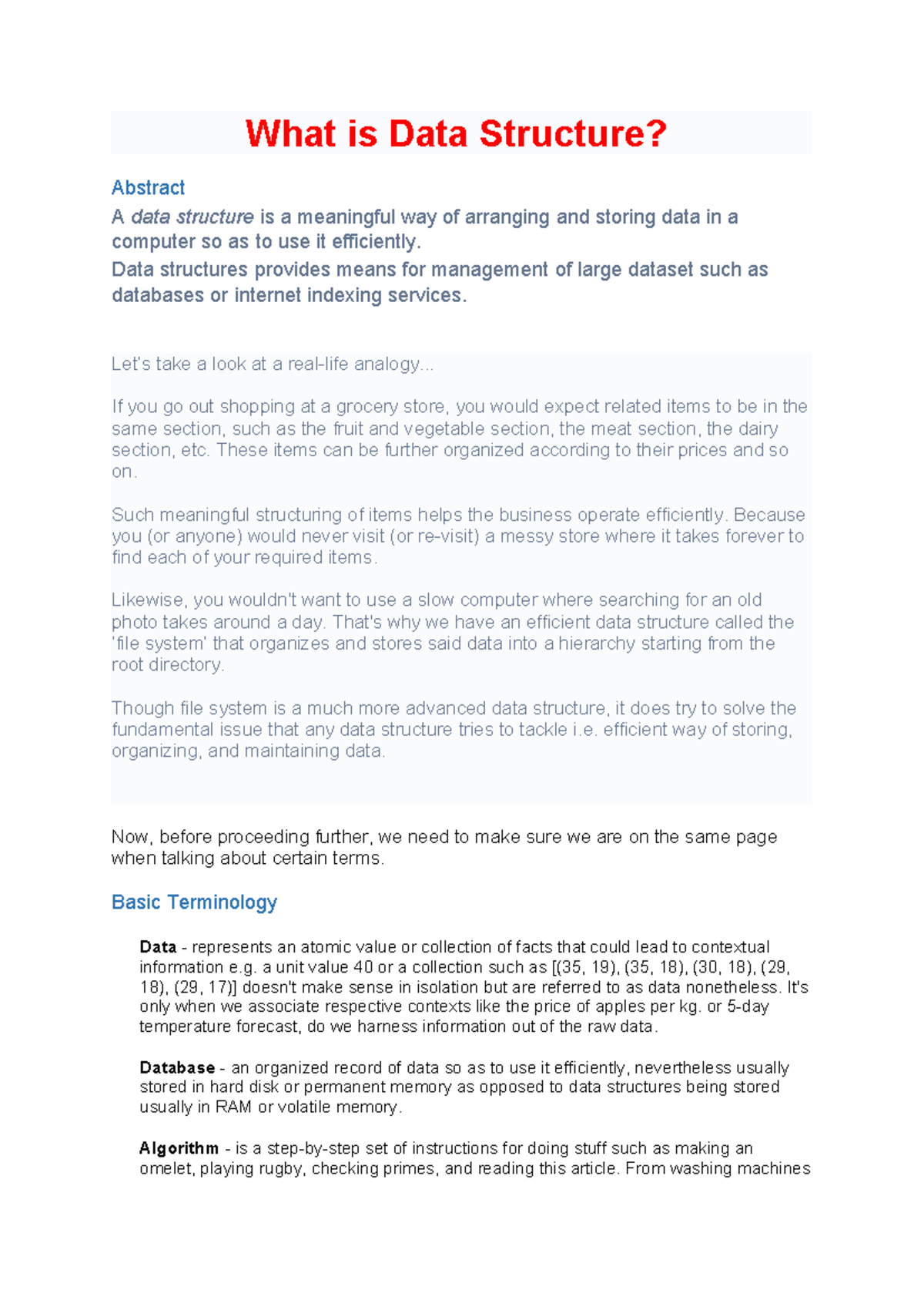 1-What is Data Structure - What is Data Structure? Abstract A data ...