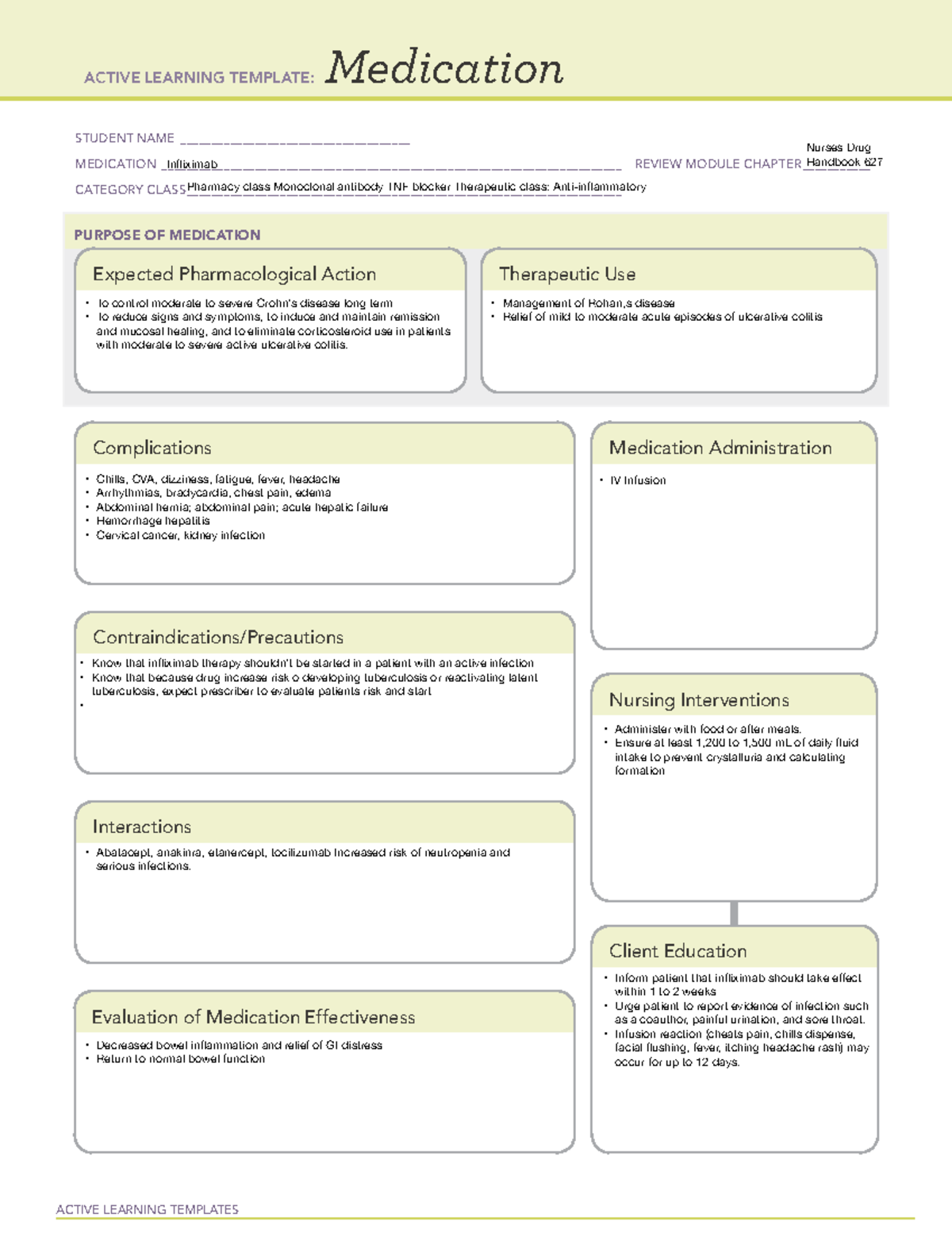 Infliximab meds medication ACTIVE LEARNING TEMPLATES Medication