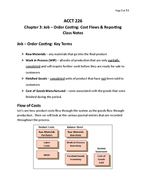Chapter 3 Notes - ACCT 226 Chapter 3: Job – Order Costing: Cost Flows ...