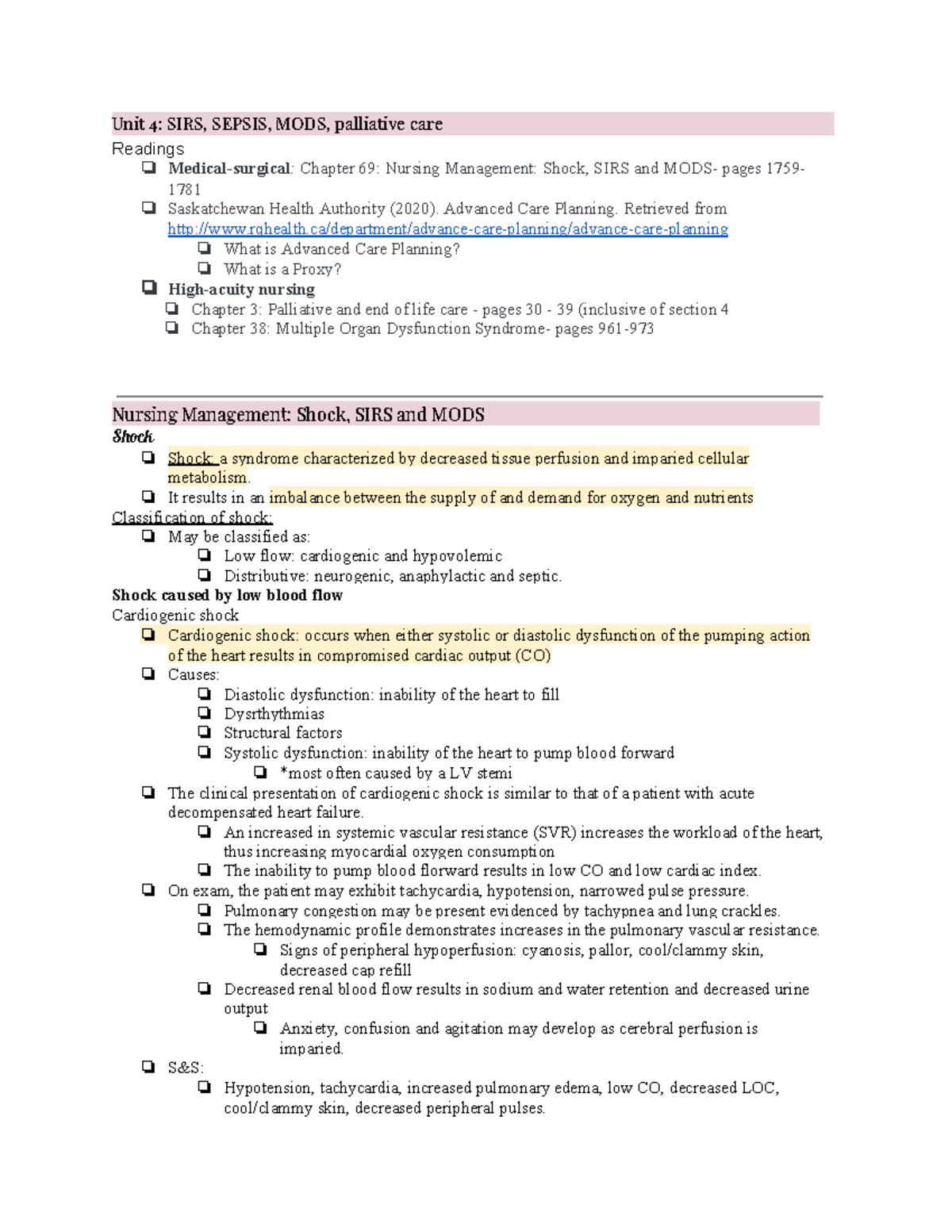 Unit 4; SIRS, Sepsis, MODS, palliative care - U it ȕɋ SIRS, SEPSIS ...