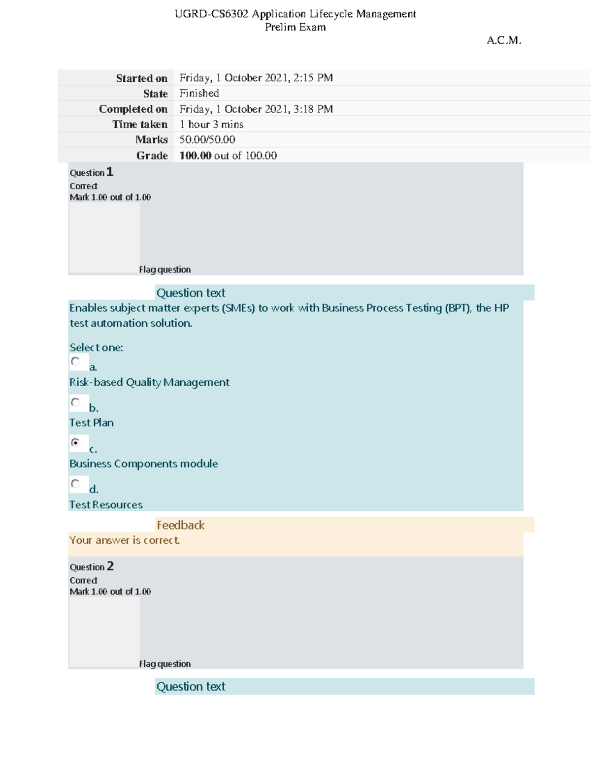 Prelim EXAM - Application Lifecycle Management 1 - Studocu