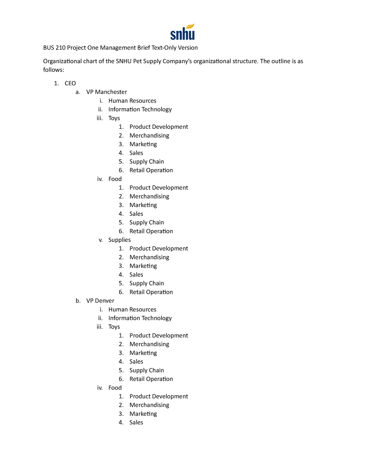 Bus 210 Project One Management Brief Text Only Version Bus 210 Project One Management Brief 4860