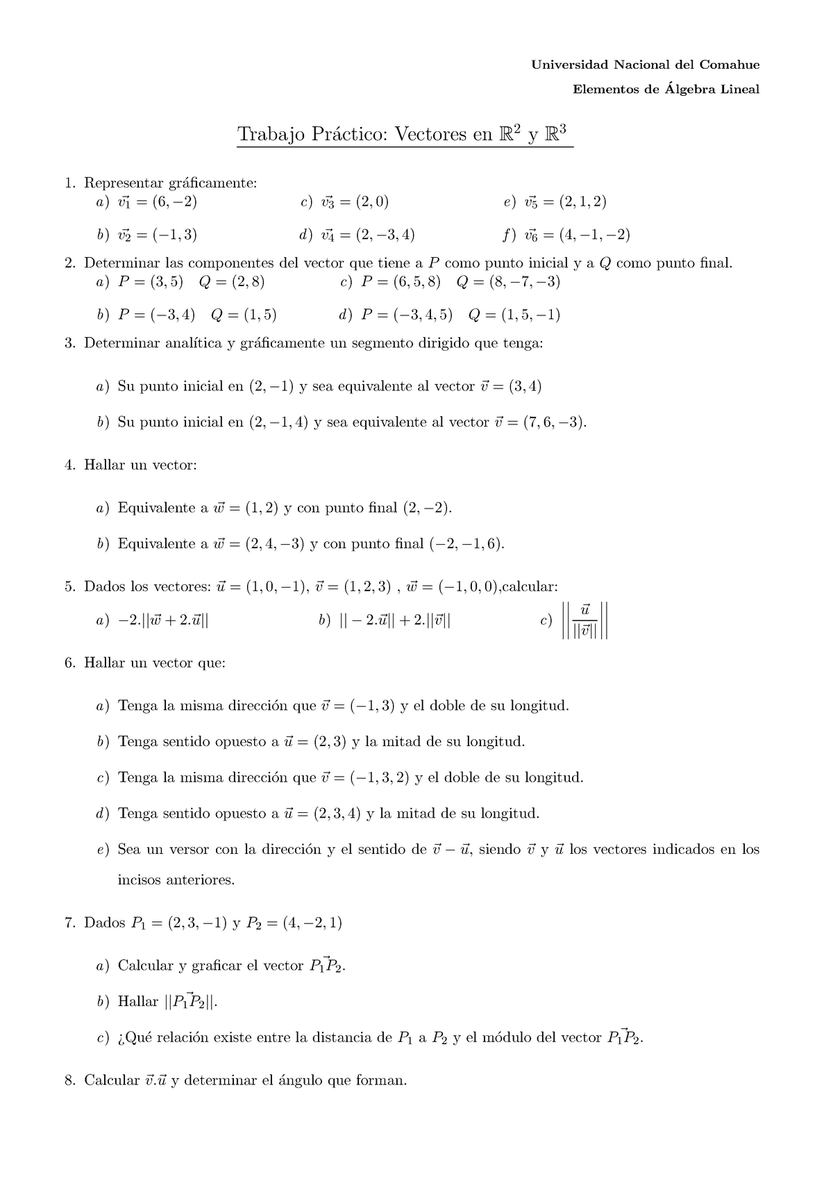 TP1 - Vectores En R2y R3 - Universidad Nacional Del Comahue Elementos ...