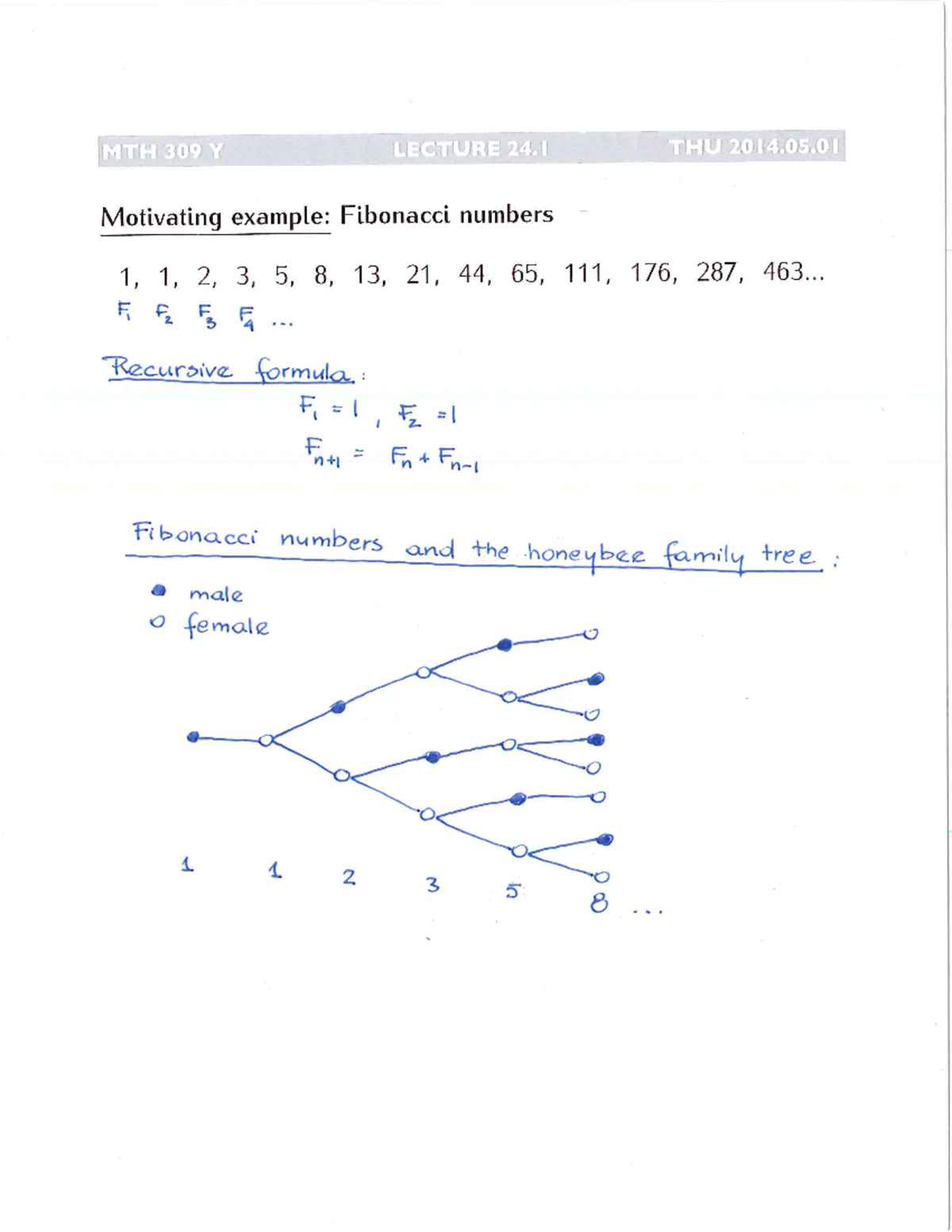 Lecture notes, lecture 24 - Annotated - Motivating example: Fibonacci ...