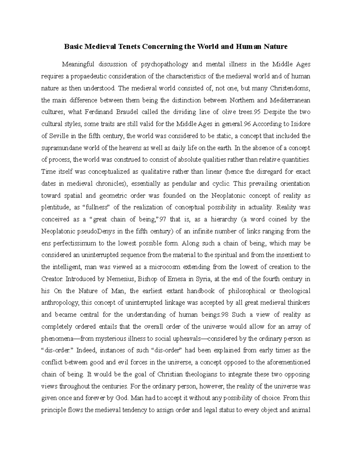 Basic Medieval Tenets Concerning the World and Human Nature - The ...