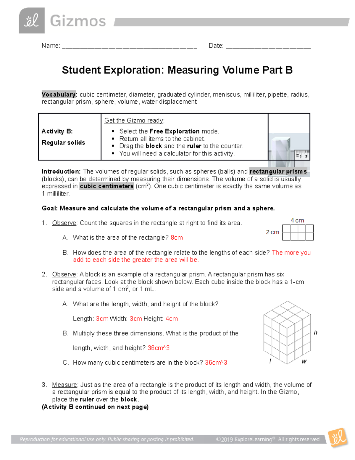 Measuring Volume Part B - Name: Date: - StuDocu Throughout Volume By Water Displacement Worksheet