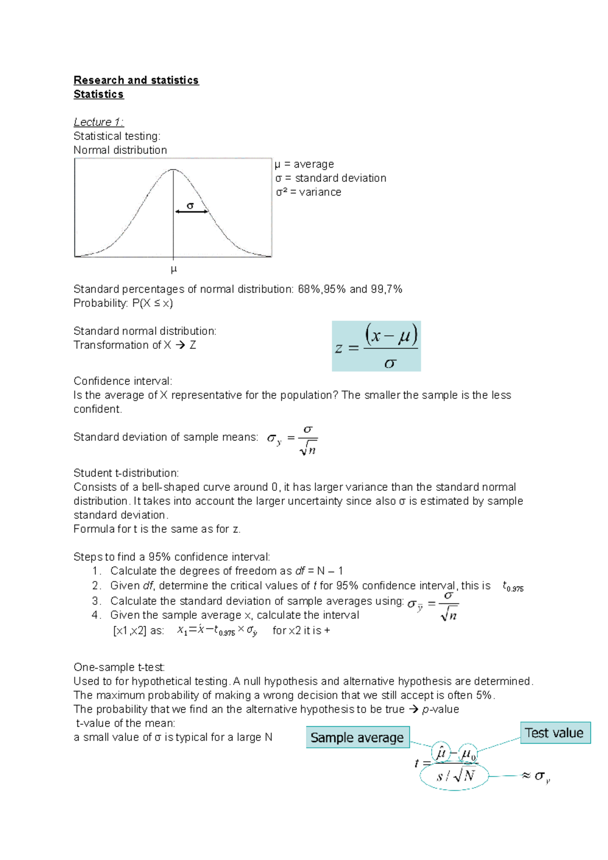 Statistics Summary 7u9x0 Studeersnel