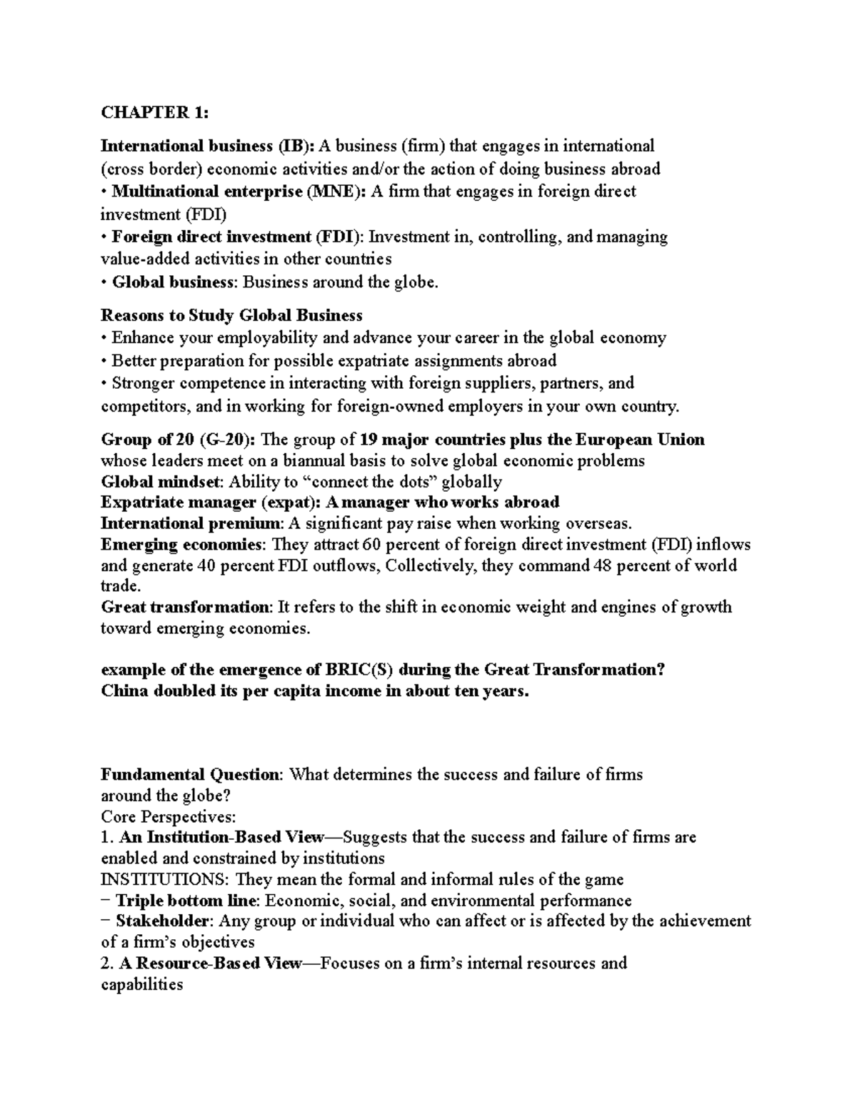 Chapter 1 Intb - CHAPTER 1: International Business (IB): A Business ...