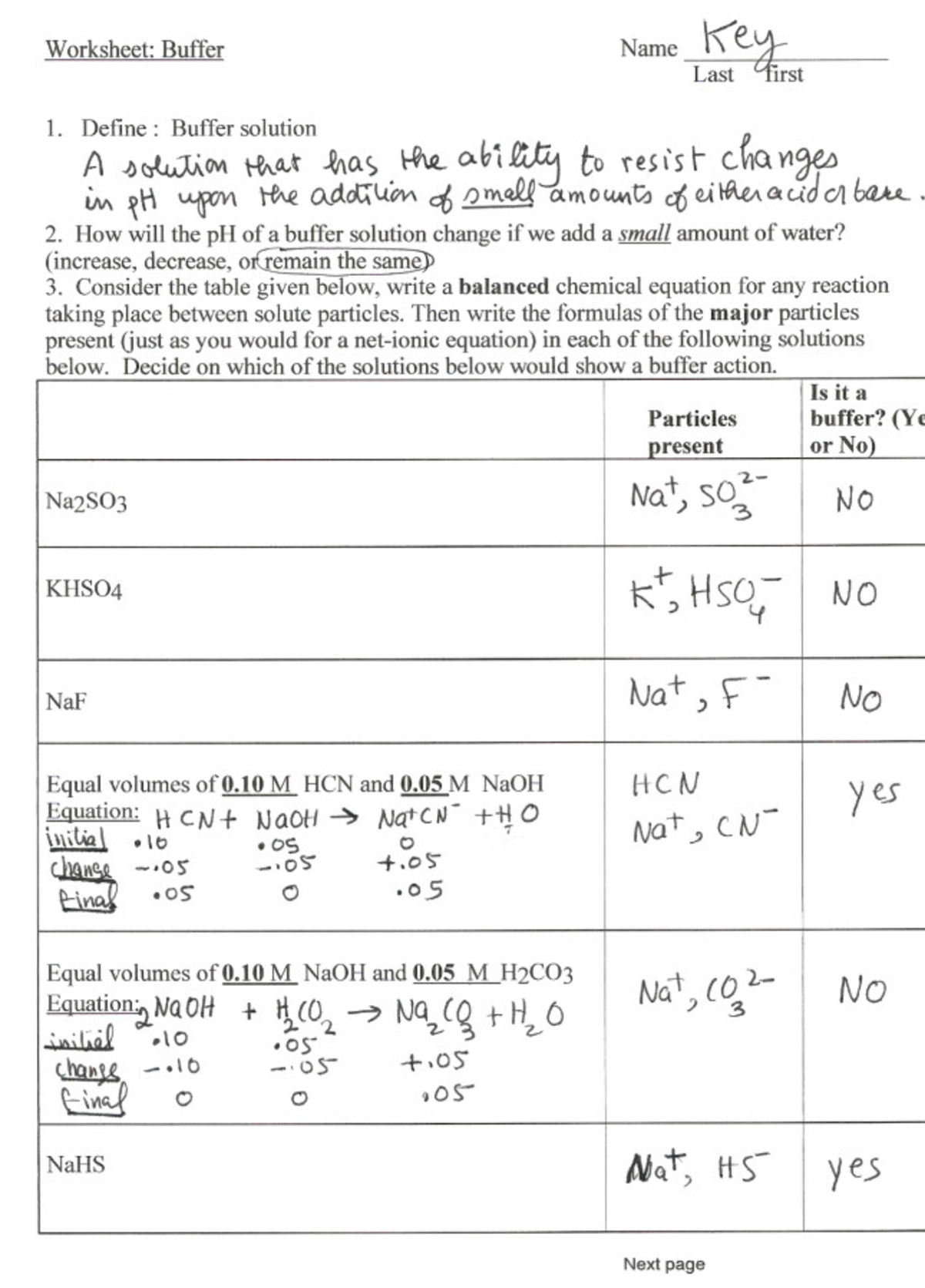 Key Worksheet Buffer - Science Physic - Studocu