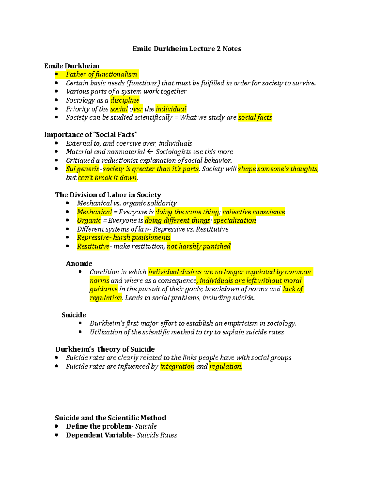 Emile Durkheim Lecture 2 Notes - Emile Durkheim Lecture 2 Notes Emile ...