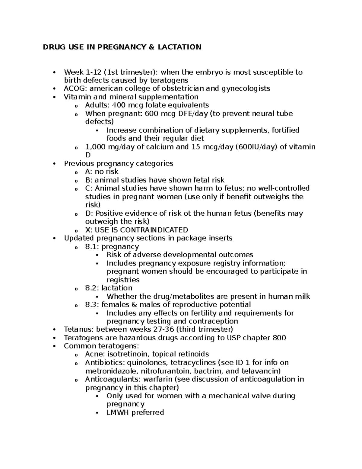 Pregnancy And Drug Use - DRUG USE IN PREGNANCY & LACTATION Week 1-12 ...