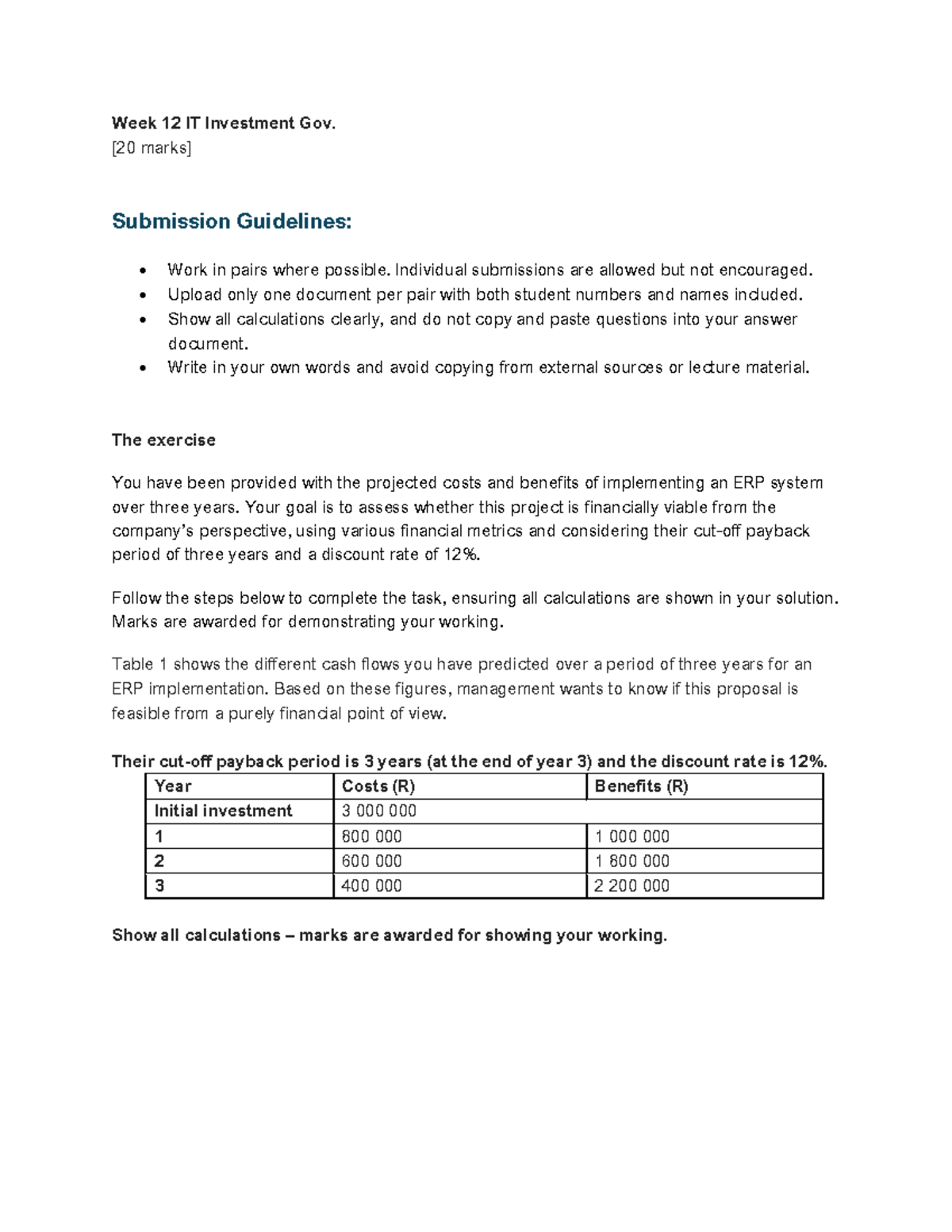 Week 12 Exercise IT investment Gov - Week 12 IT Investment Gov. [20 ...