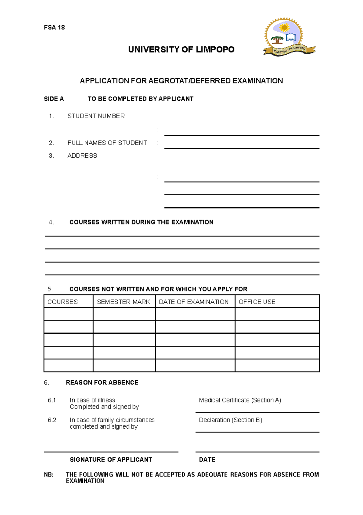 Aegrotat Exam Application Form. 1doc - Caca002 - Ul - Studocu