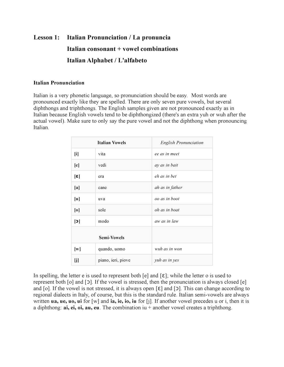 Lesson-1-3 - Notes - Lesson 1: Italian Pronunciation / La Pronuncia ...