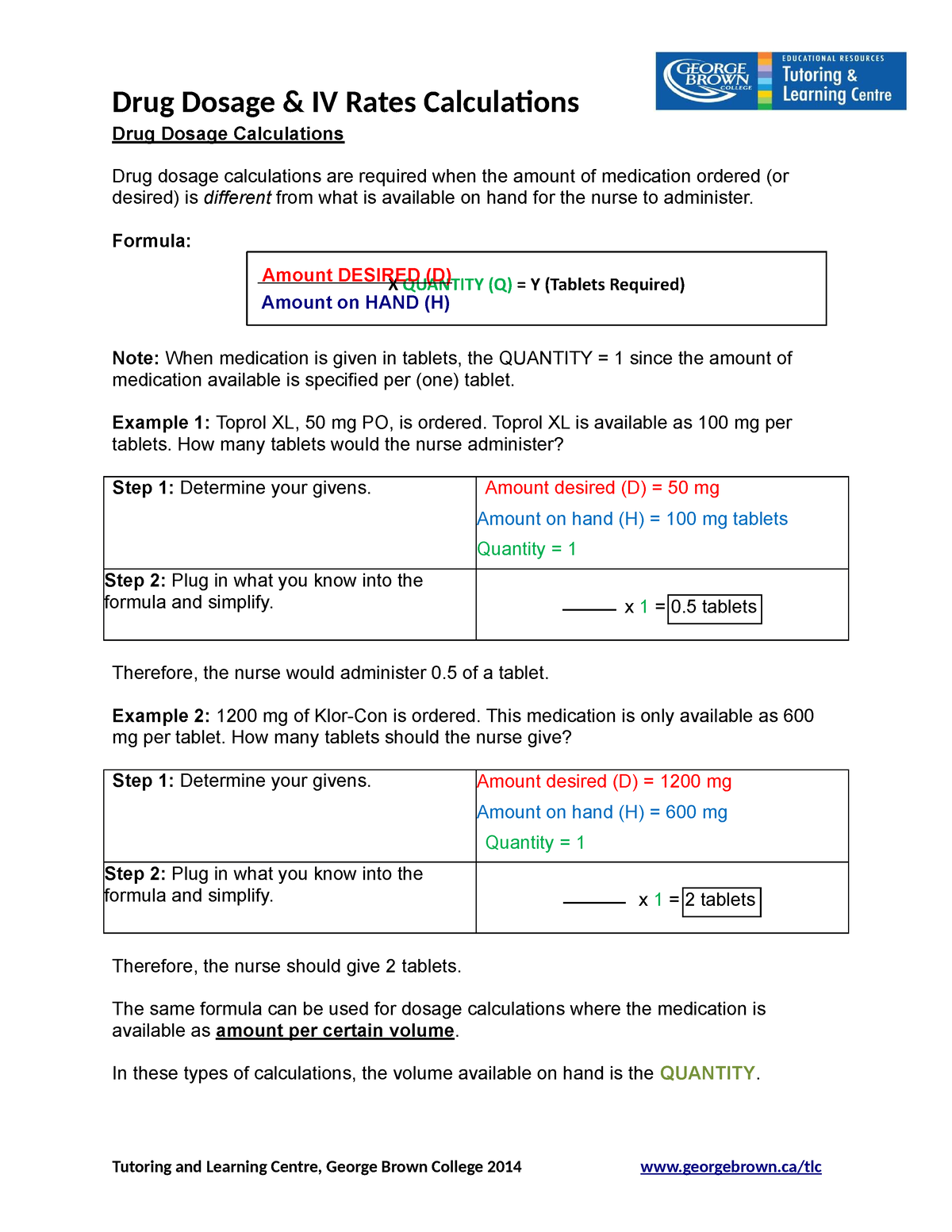 Drug dosage and iv rates calculations-converted - Tutoring and Learning ...