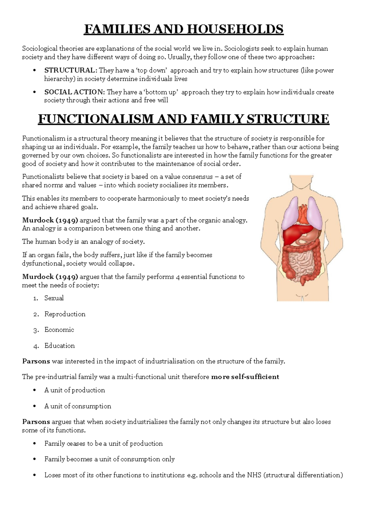 Families AND Households - FAMILIES AND HOUSEHOLDS Sociological theories ...