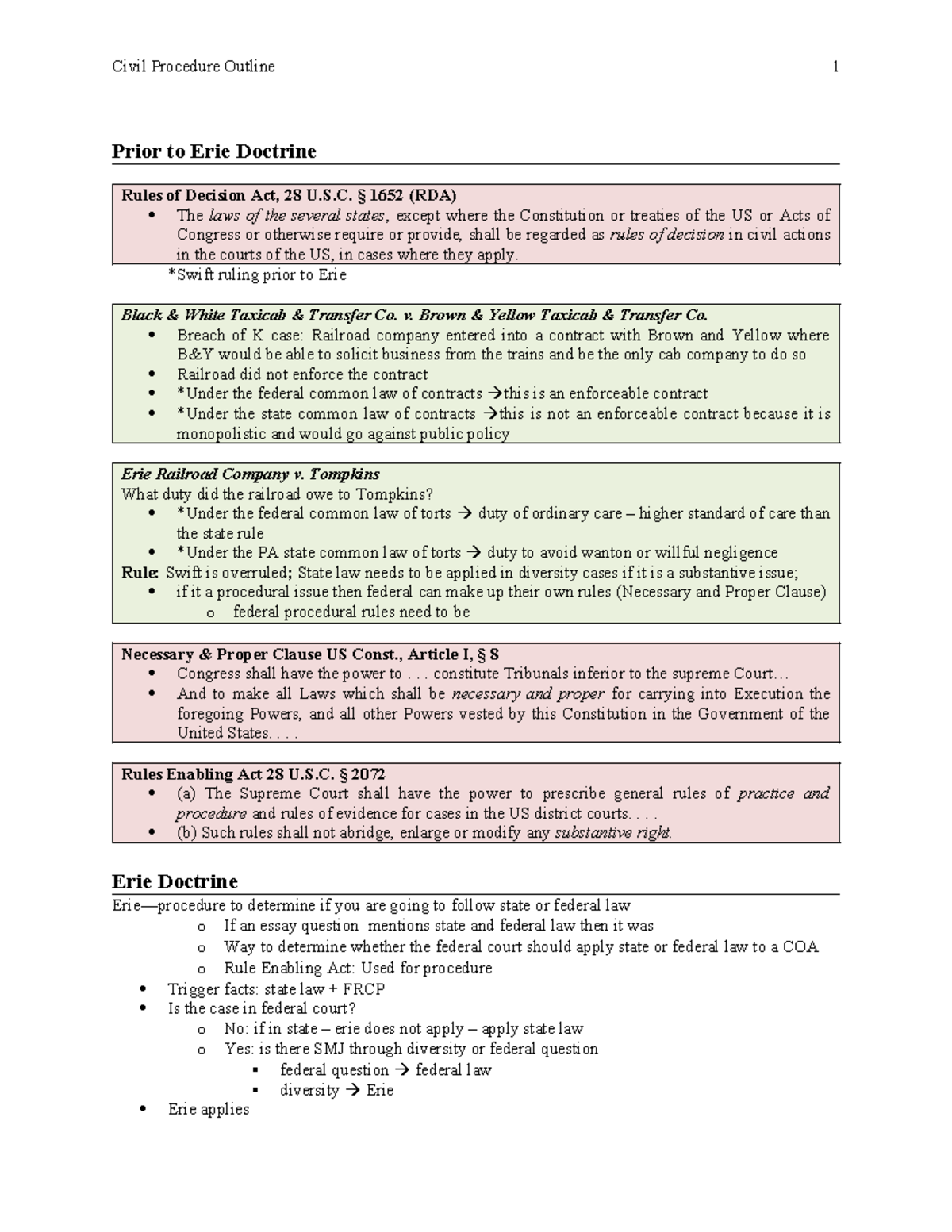 Master CIV PRO II Outline Copy - Prior To Erie Doctrine Rules Of ...