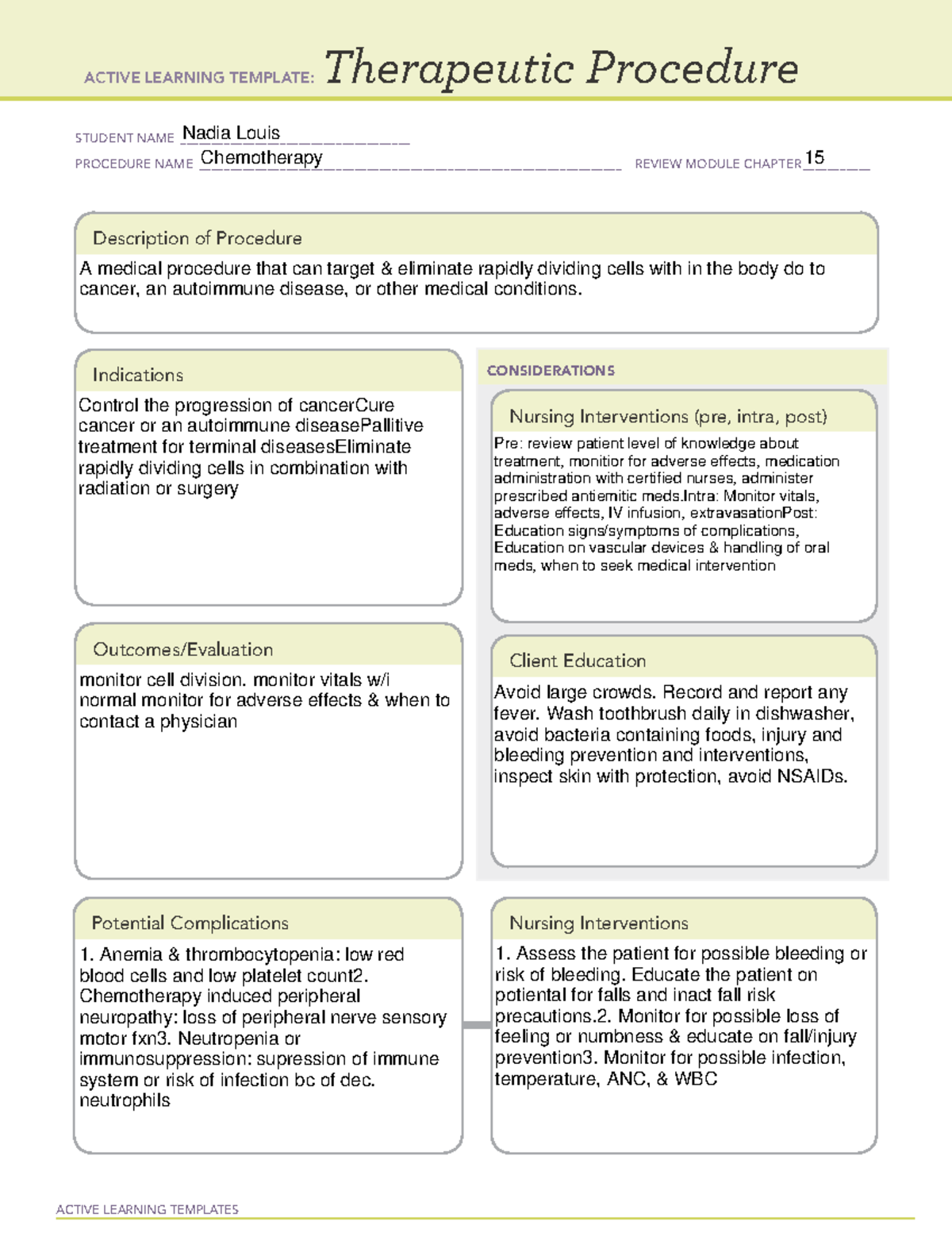 Therapeutic Procedure Chemotherapy ACTIVE LEARNING TEMPLATES