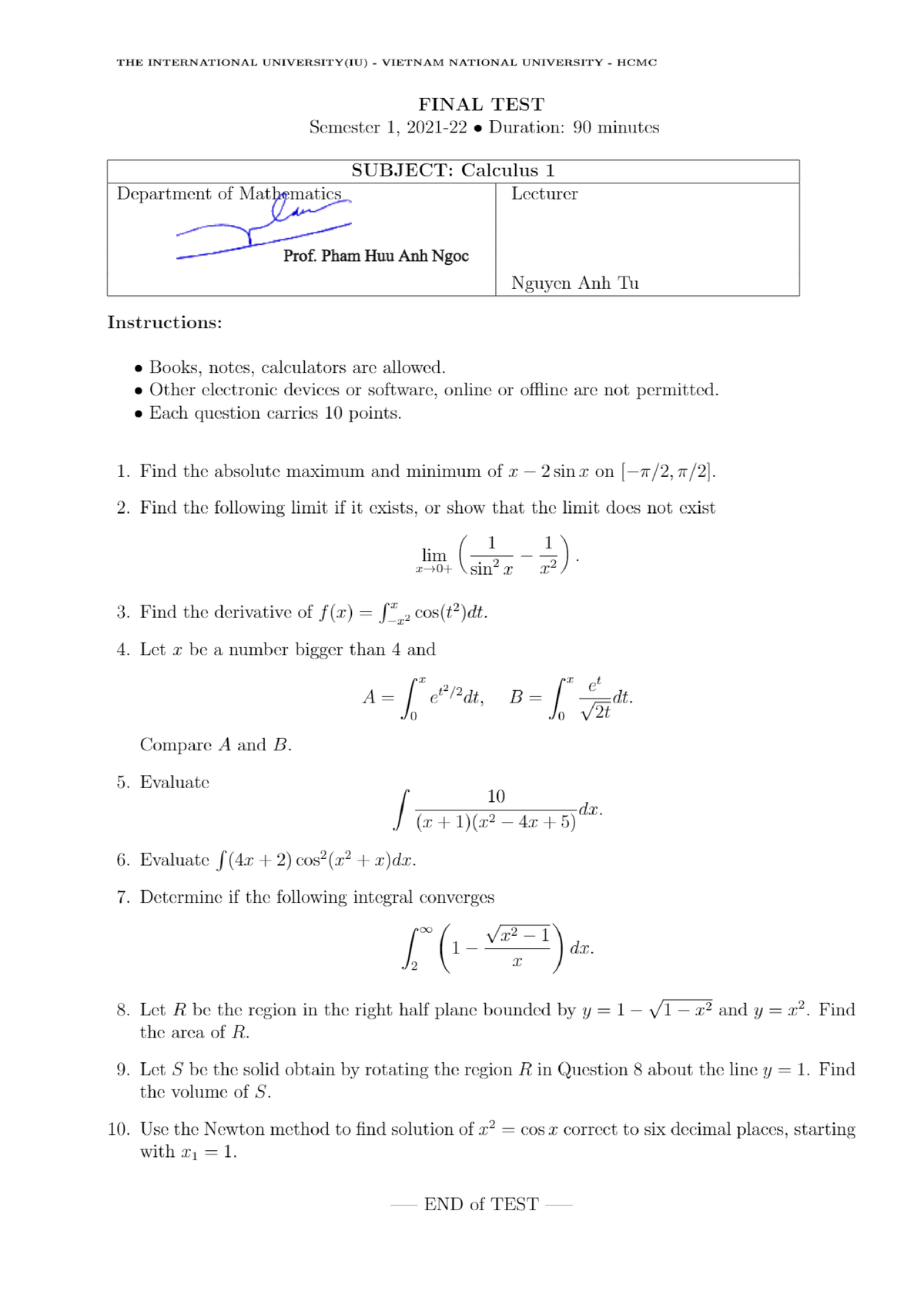 Cal 1 final - PRACTICE - Calculus 1 - Studocu