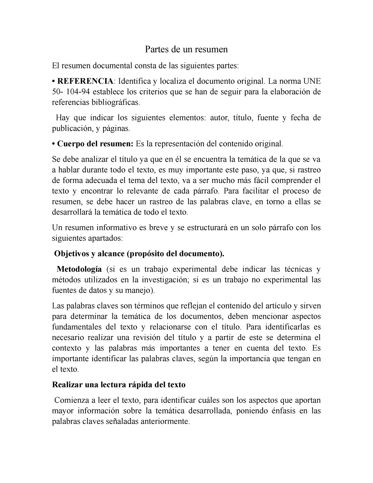 Partes de un resumen - tareas tares - Partes de un resumen El resumen ...