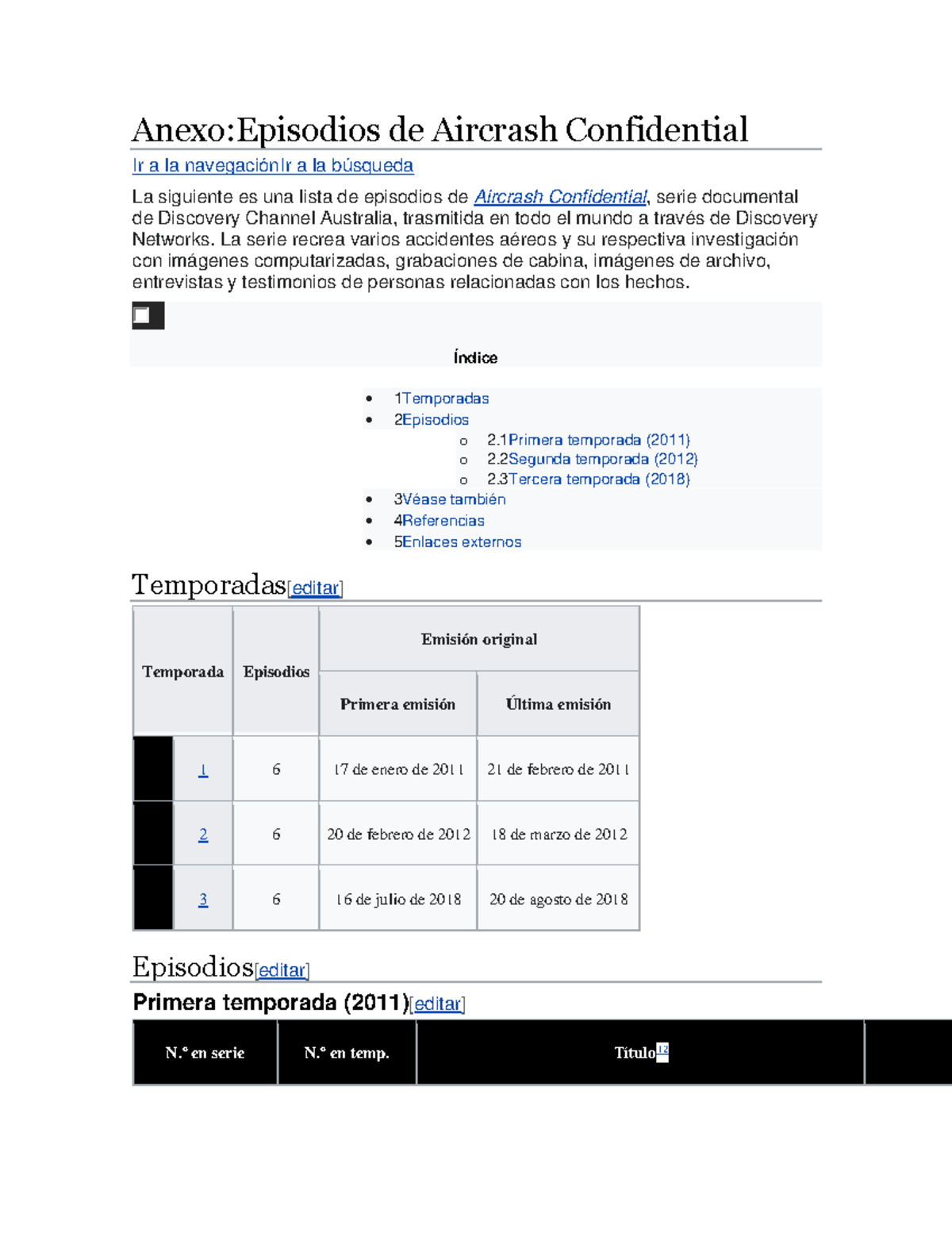 Episodios de Aircrash Confidential La serie recrea varios accidentes